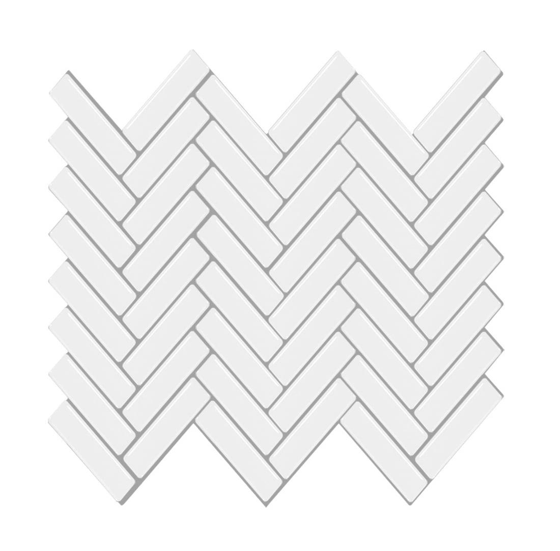 White Vinyl Herringbone Peel and Stick Backsplash Tiles (Set of 10)