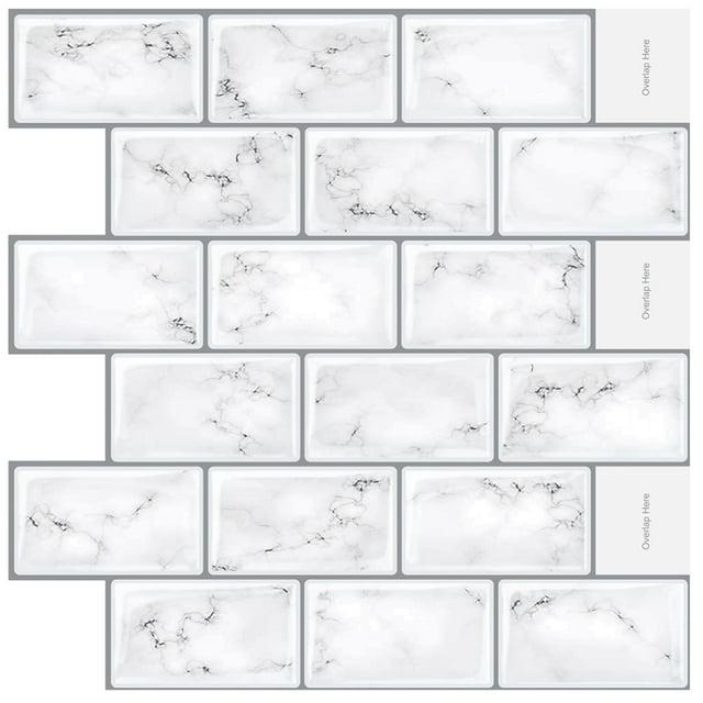12" x 12" Vinyl Backsplash White Marble Peel & Stick Subway Tile
