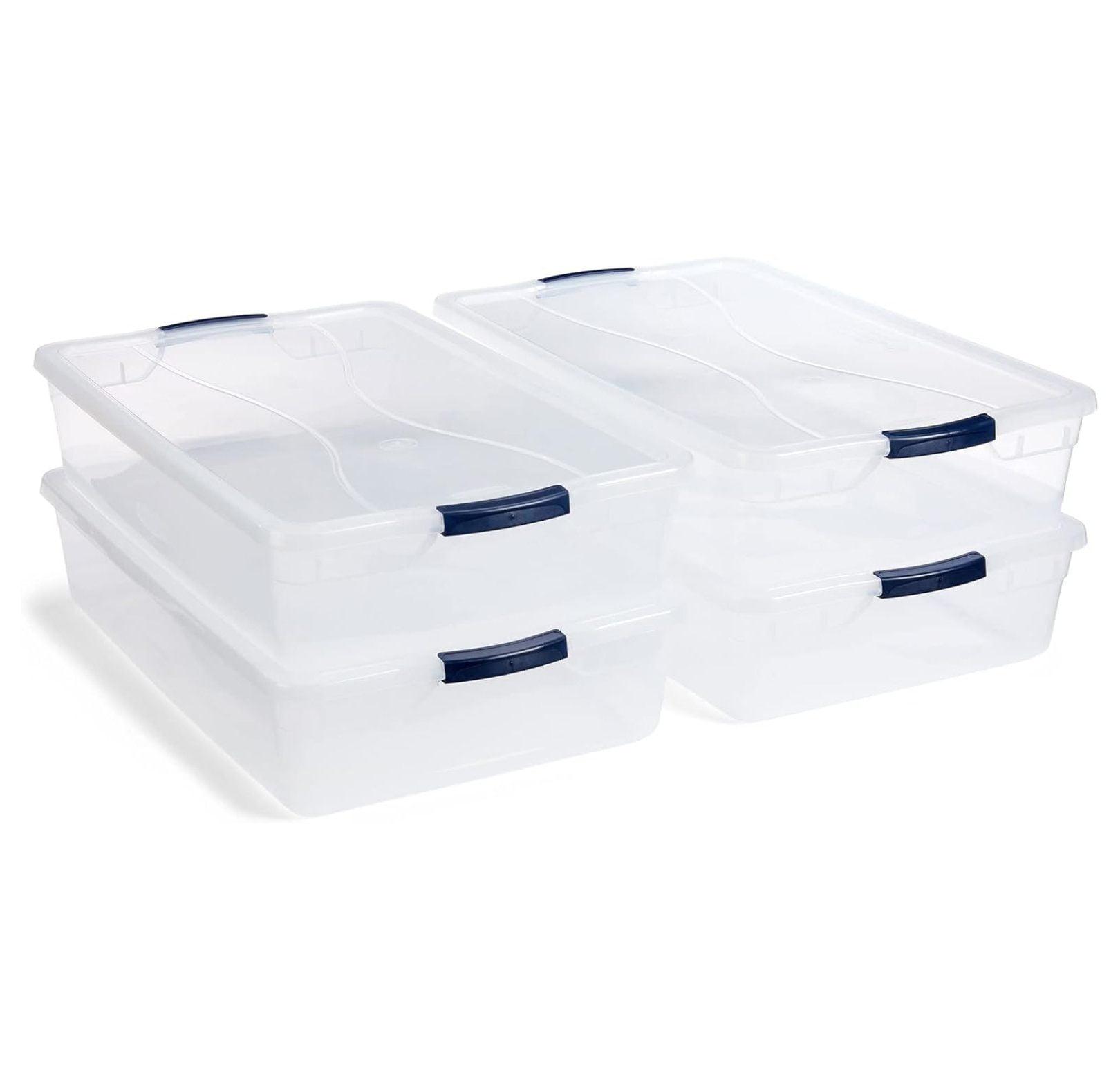 Rubbermaid Cleverstore Clear Latching Stackable Plastic Storage Tote Containers with Lids for Home and Office Organization