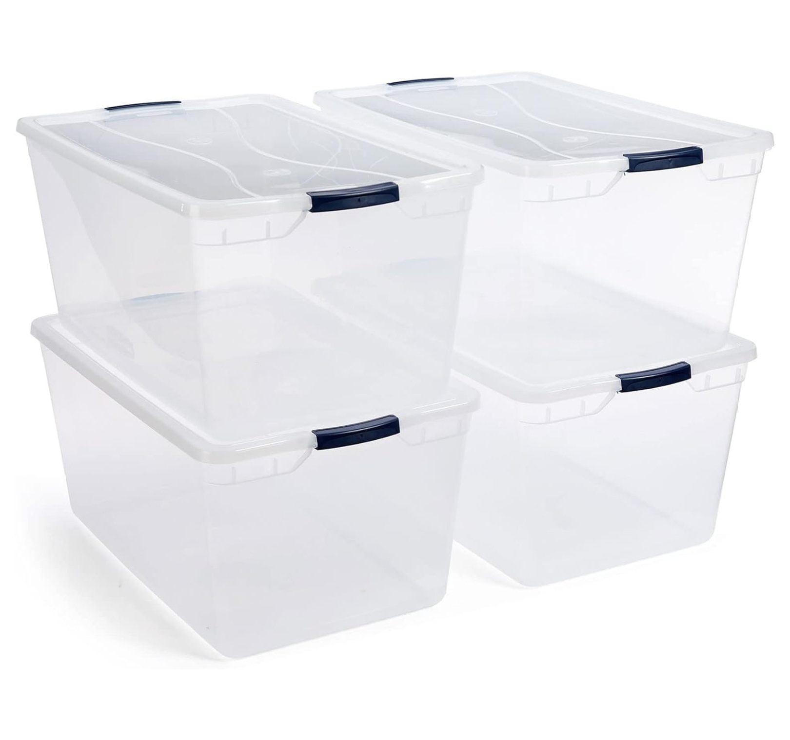 Clear 95 Qt Stackable Plastic Storage Bins with Lids, 4-Pack