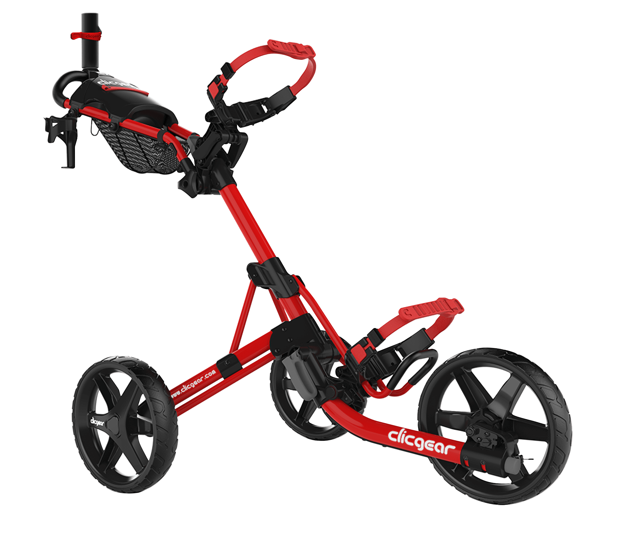 Red 3-Wheel Folding Golf Push Cart with Silicone Straps