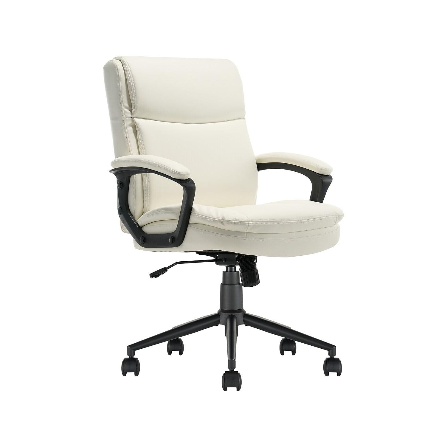 Ergonomic White Leather Mid-Back Office Chair with Swivel