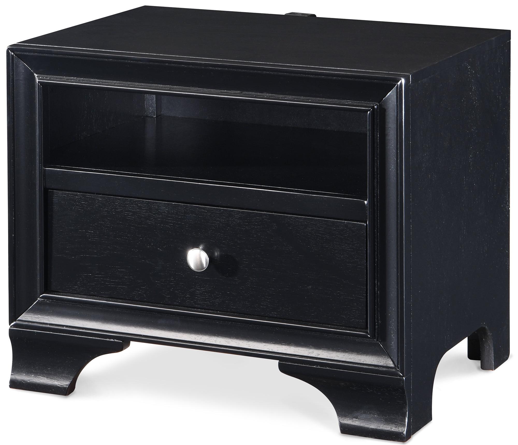 Edmond Black Wood Nightstand with USB Charging Station