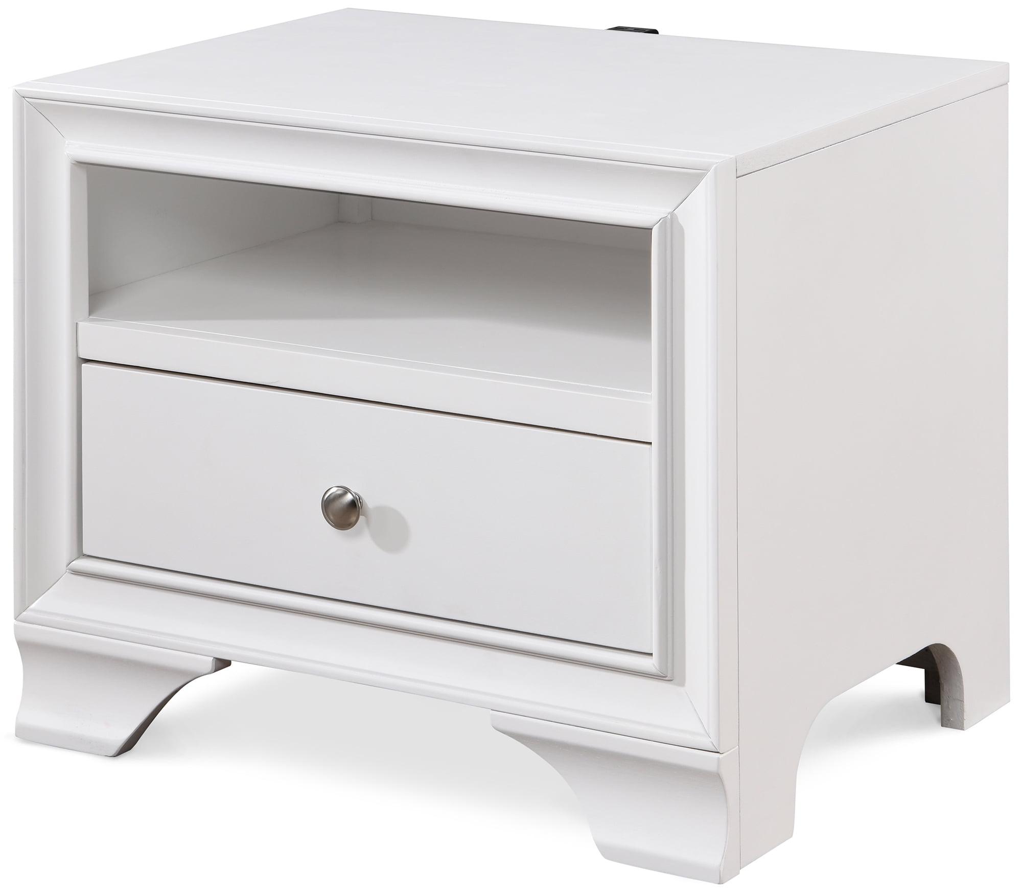 Edmond 1 Drawer Nightstand with USB White - ClickDecor