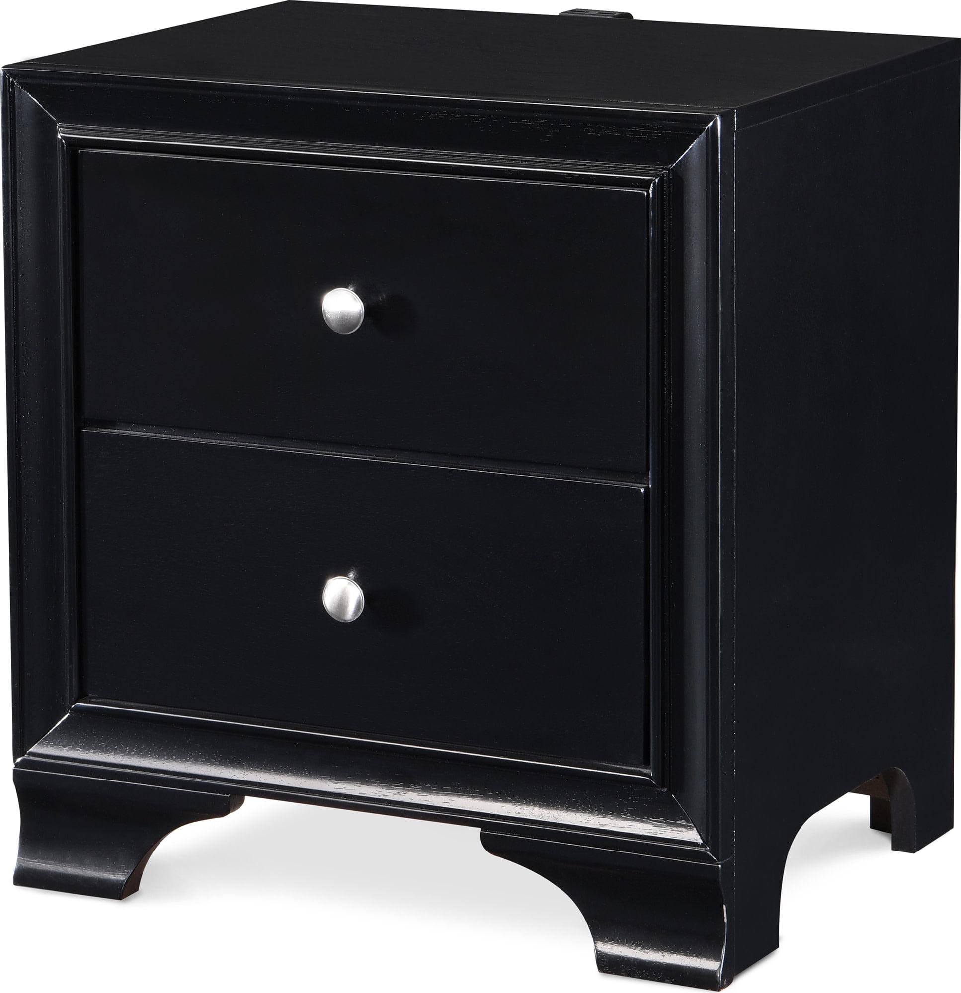 Black Wood 2-Drawer Nightstand with USB Ports