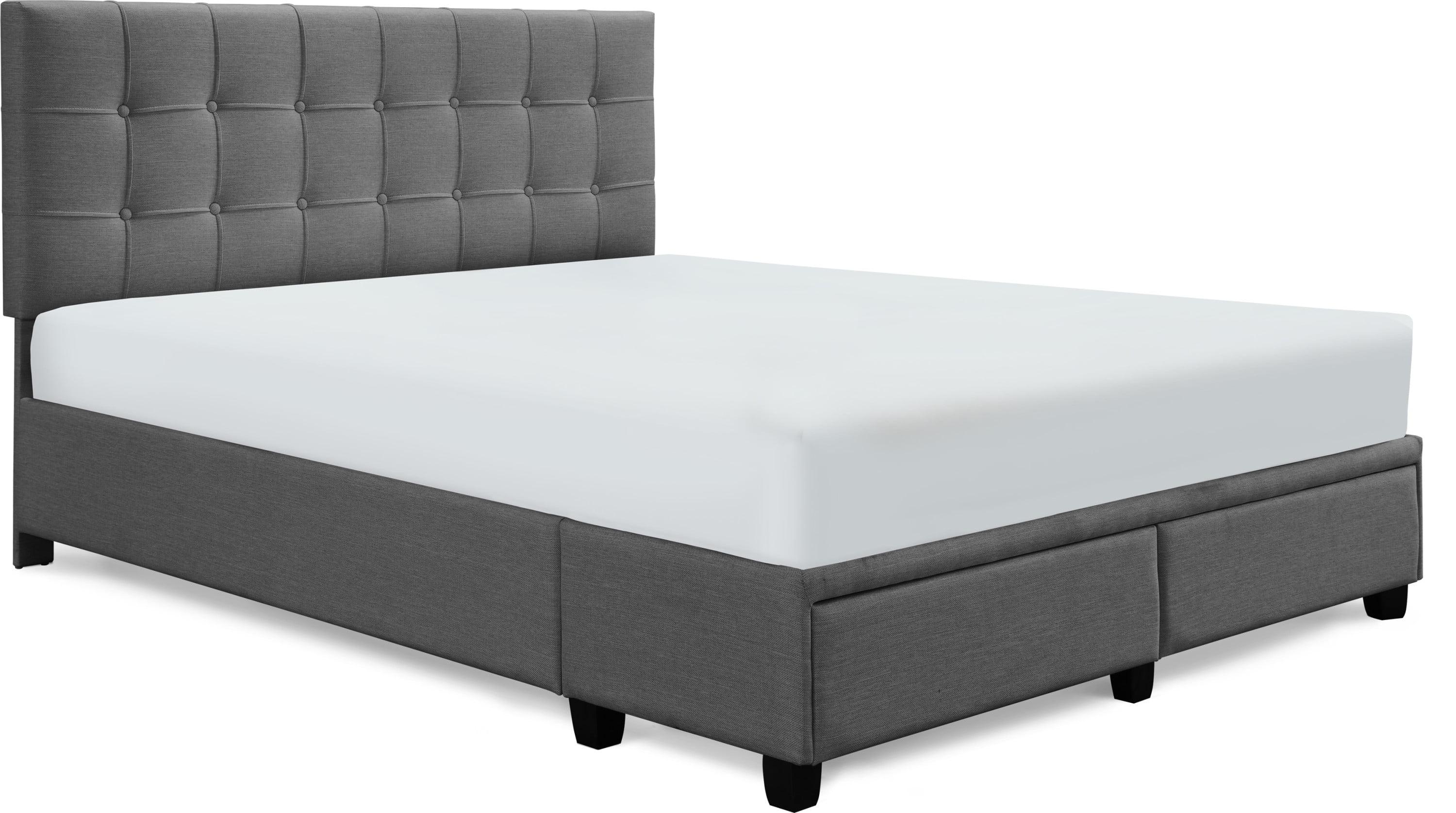 Plush Dark Gray Queen Upholstered Bed with Tufted Headboard and Storage Drawers