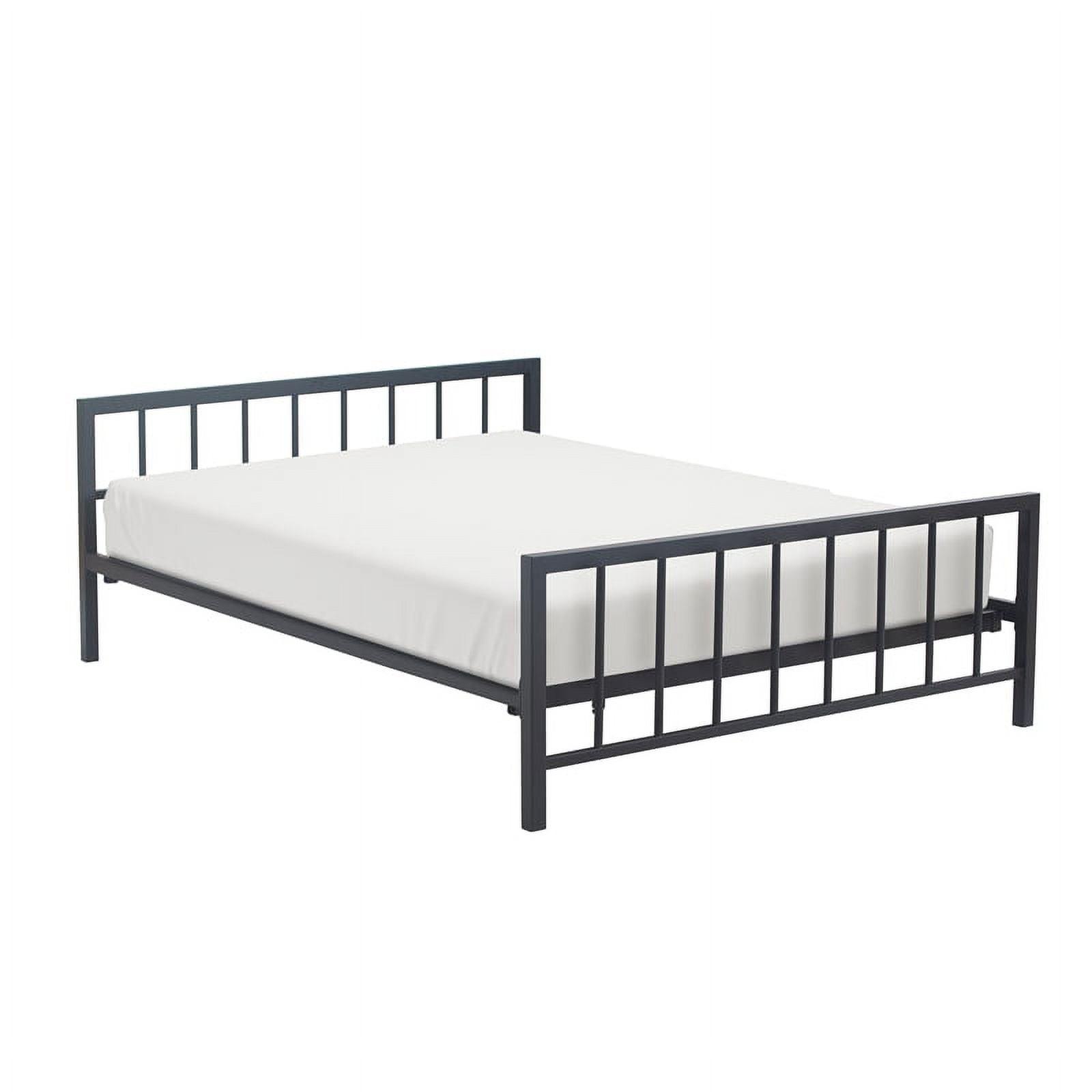 King Matte Black Metal Platform Bed Frame with Headboard and Slats