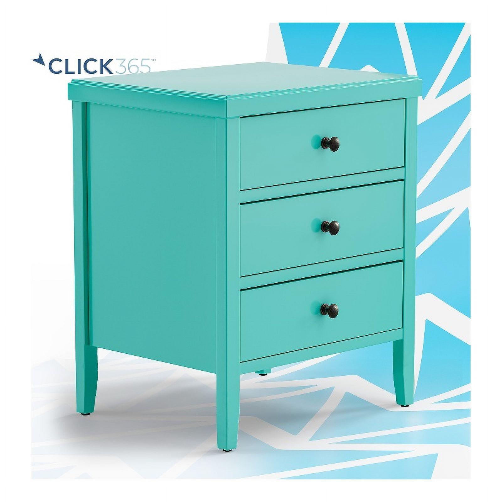 ClickDecor Finley Wood Nightstand End Table with 3 Drawers, Turquoise