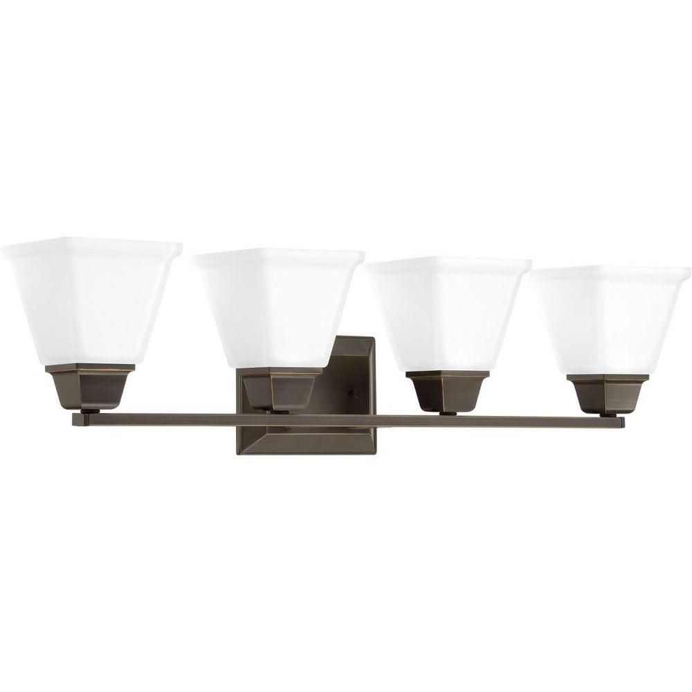 Progress Lighting Clifton Heights 4-Light Bath Vanity Fixture, Antique Bronze, Etched Square Glass Shade