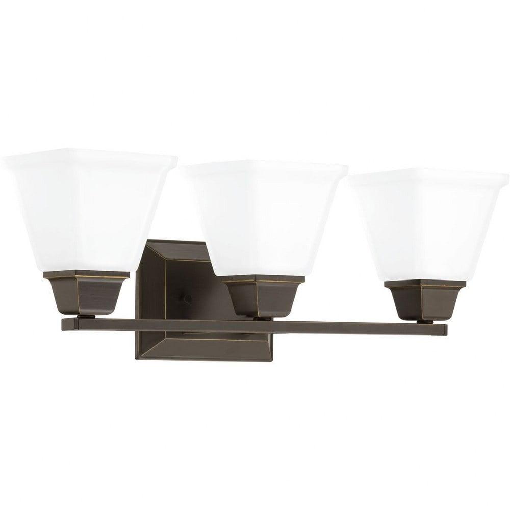 Progress Lighting Clifton Heights 3-Light Bath Vanity Fixture, Antique Bronze, Etched Square Glass Shade