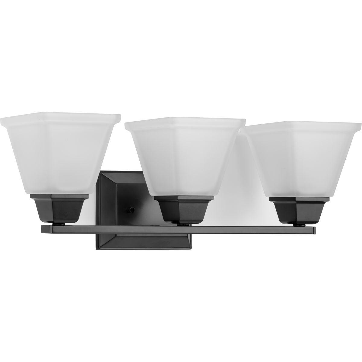 Progress Lighting Clifton Heights 3-Light Bath Vanity Fixture, Matte Black, Etched Square Glass Shade