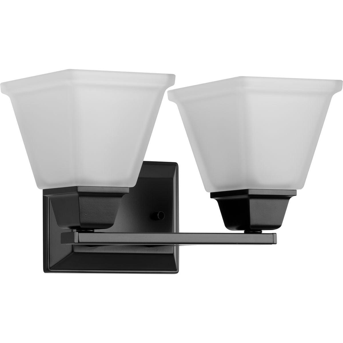 Progress Lighting Clifton Heights 2-Light Bath & Vanity Fixture, Matte Black, Etched Square Glass Shade