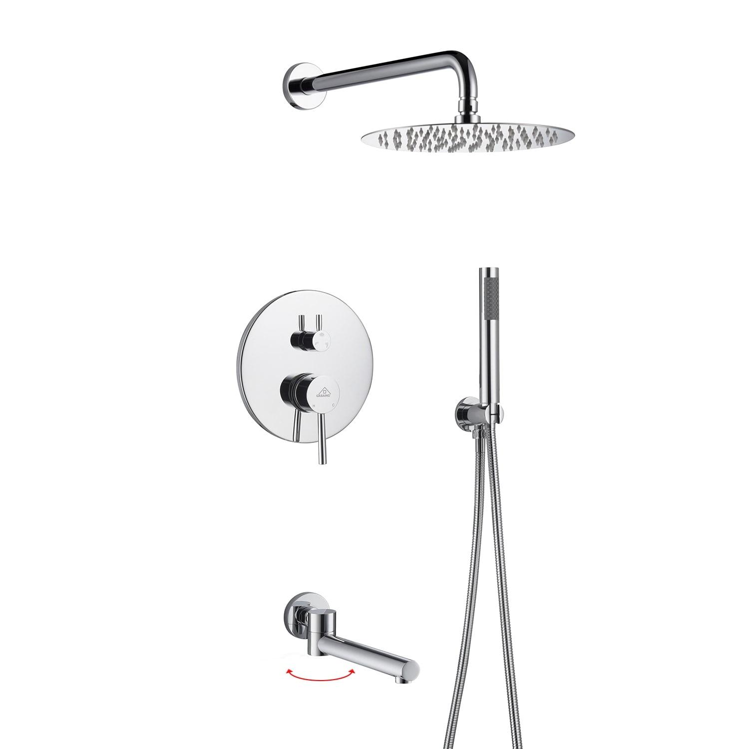 Chrome Dual Round Rain Shower System with Handheld and Wall Mount