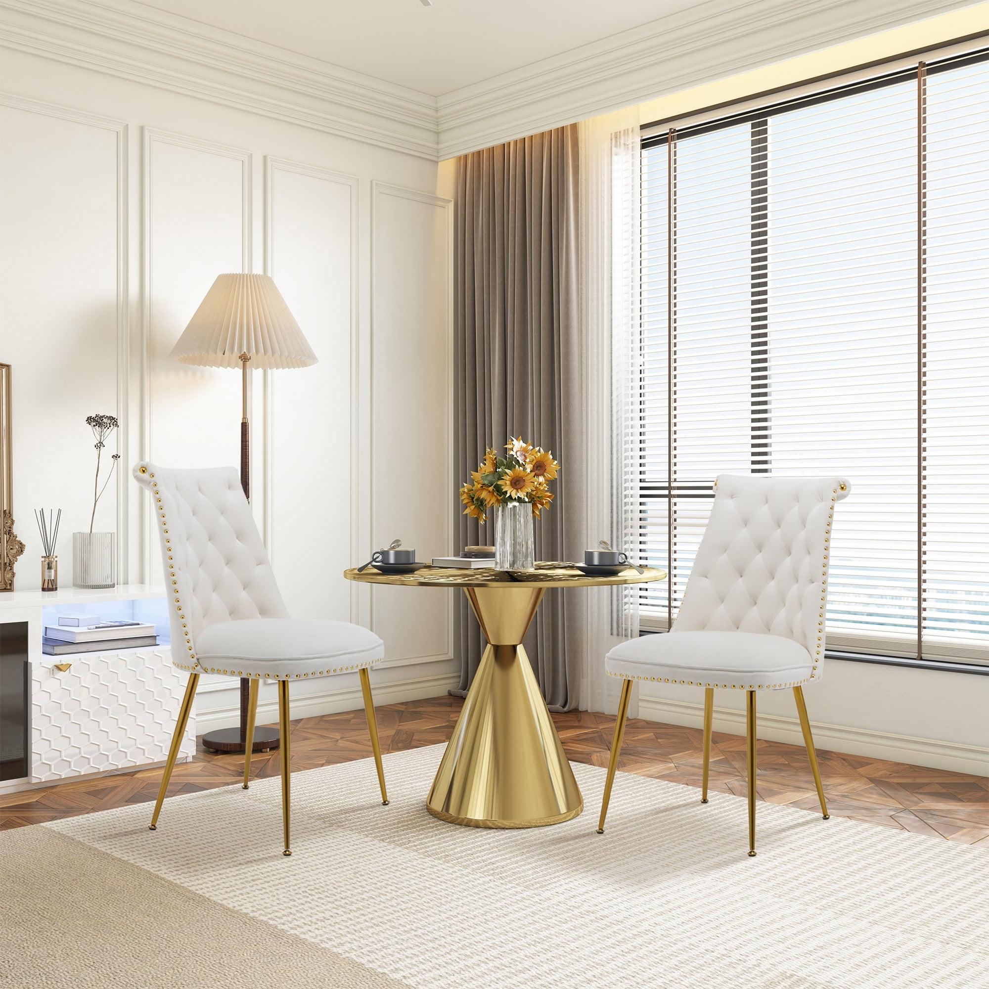 Clihome  Modern Velvet Upholstered Featured Dining Chairs (Set of 2) Beige