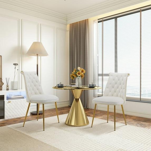 Clihome  Modern Velvet Upholstered Featured Dining Chairs (Set of 2) Beige