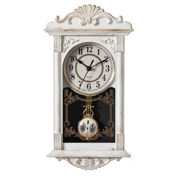 Clockswise Vintage Grandfather Wood-Looking Plastic Pendulum Decorative Battery-Operated Wall Clock, for Home Decor, Brown
