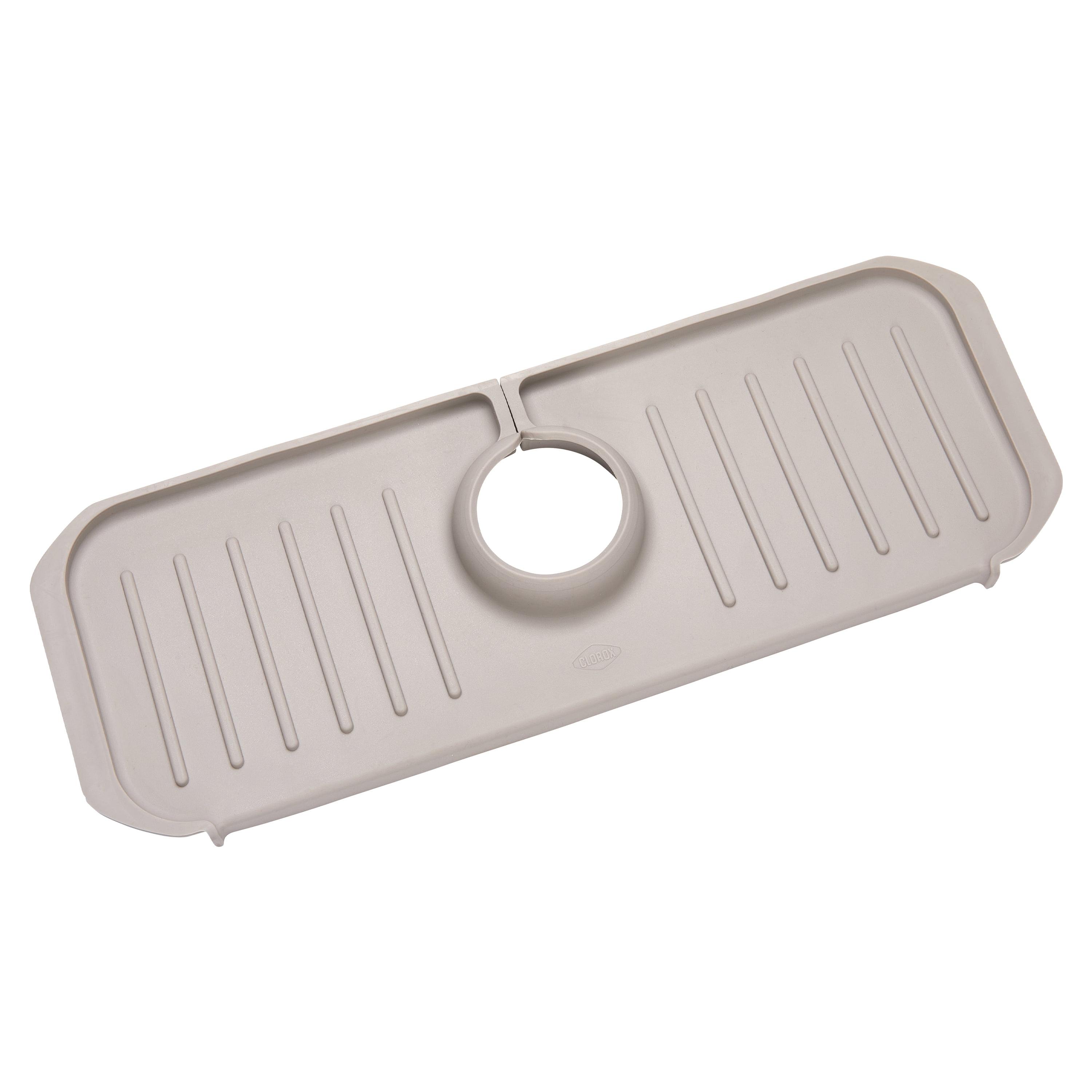 Ginsey Clorox KeptClean Kitchen Faucet Splash Guard – Easy-to-Install, Water-Resistant Protection for Faucets and Sink Area, Self-Draining Channels Direct Water Into Sink – Almond
