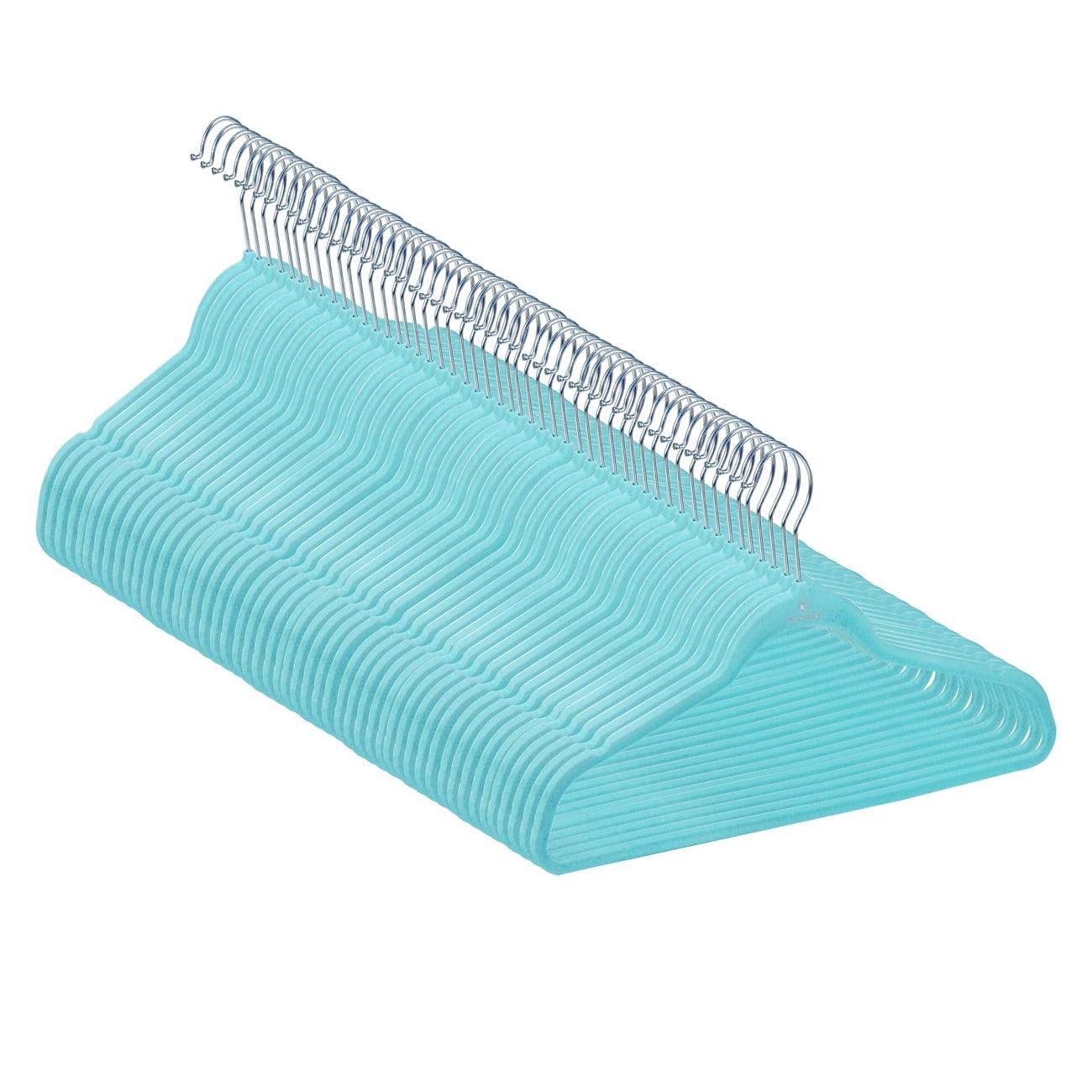 Juvale 50 Pack Non Slip Teal Velvet Clothes Hangers with Cascading Hooks Space Saving for Shirts, Coats, Pants, Suits, and Dresses, 17.5 Inches