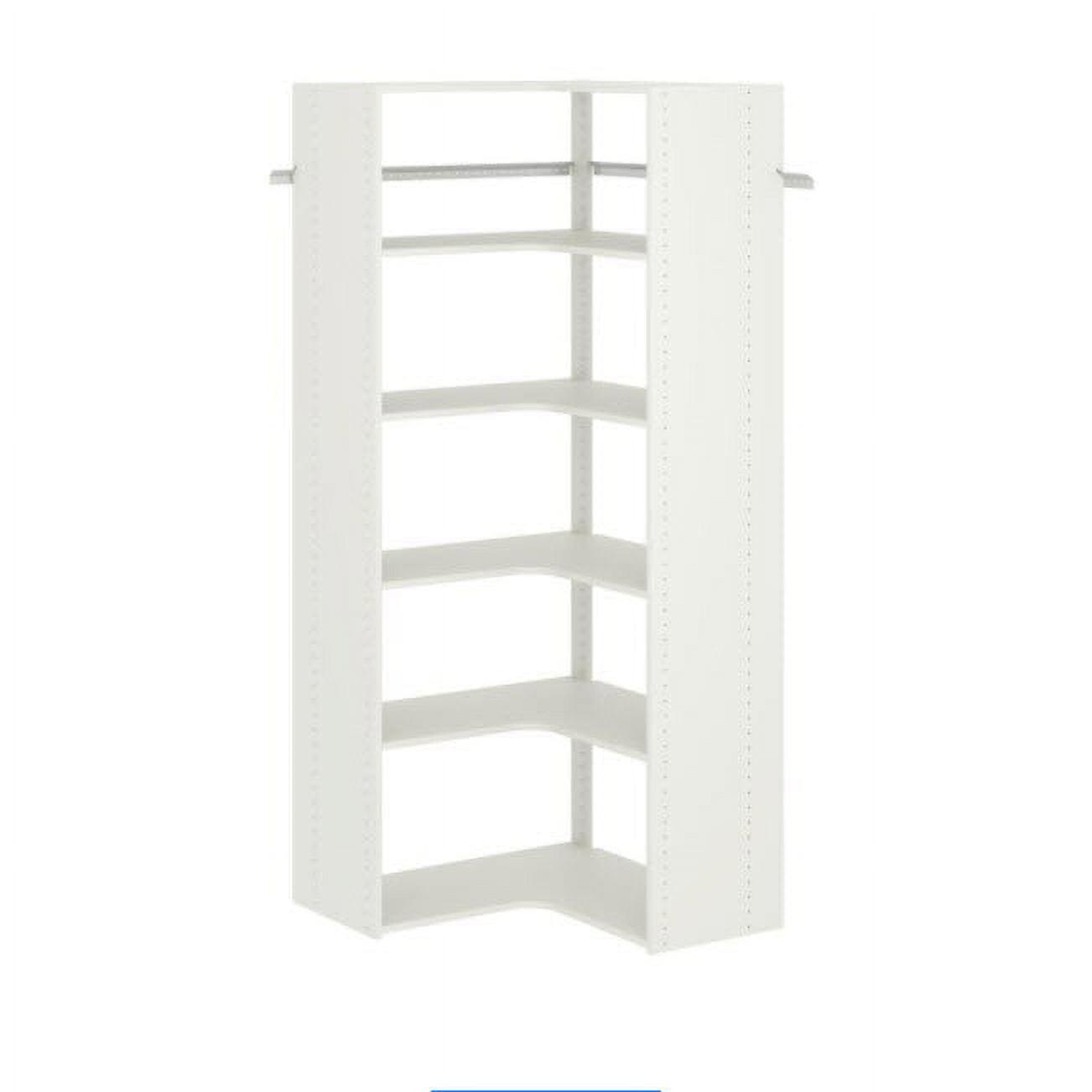 White Wall-Mounted Corner Closet System with Adjustable Shelves