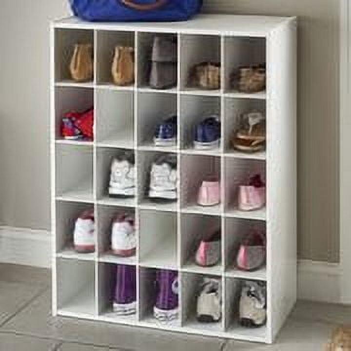 White Stackable 25-Compartment Shoe Organizer