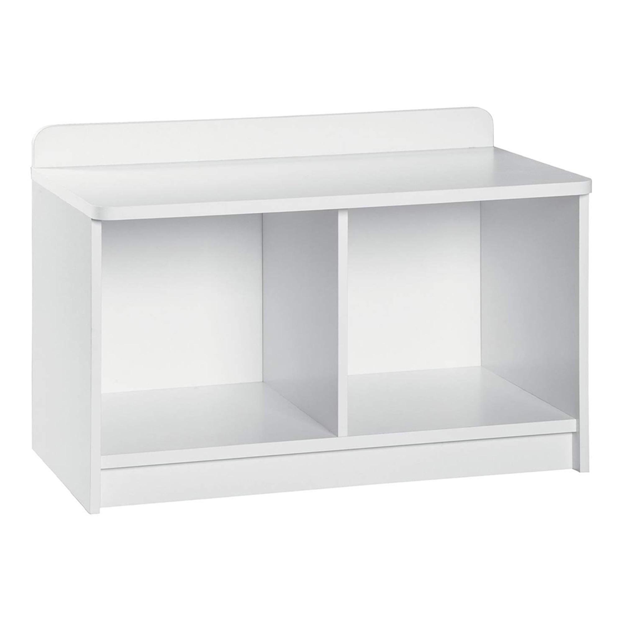 Bright White Laminate Wood Dual-Cube Storage Bench for Kids