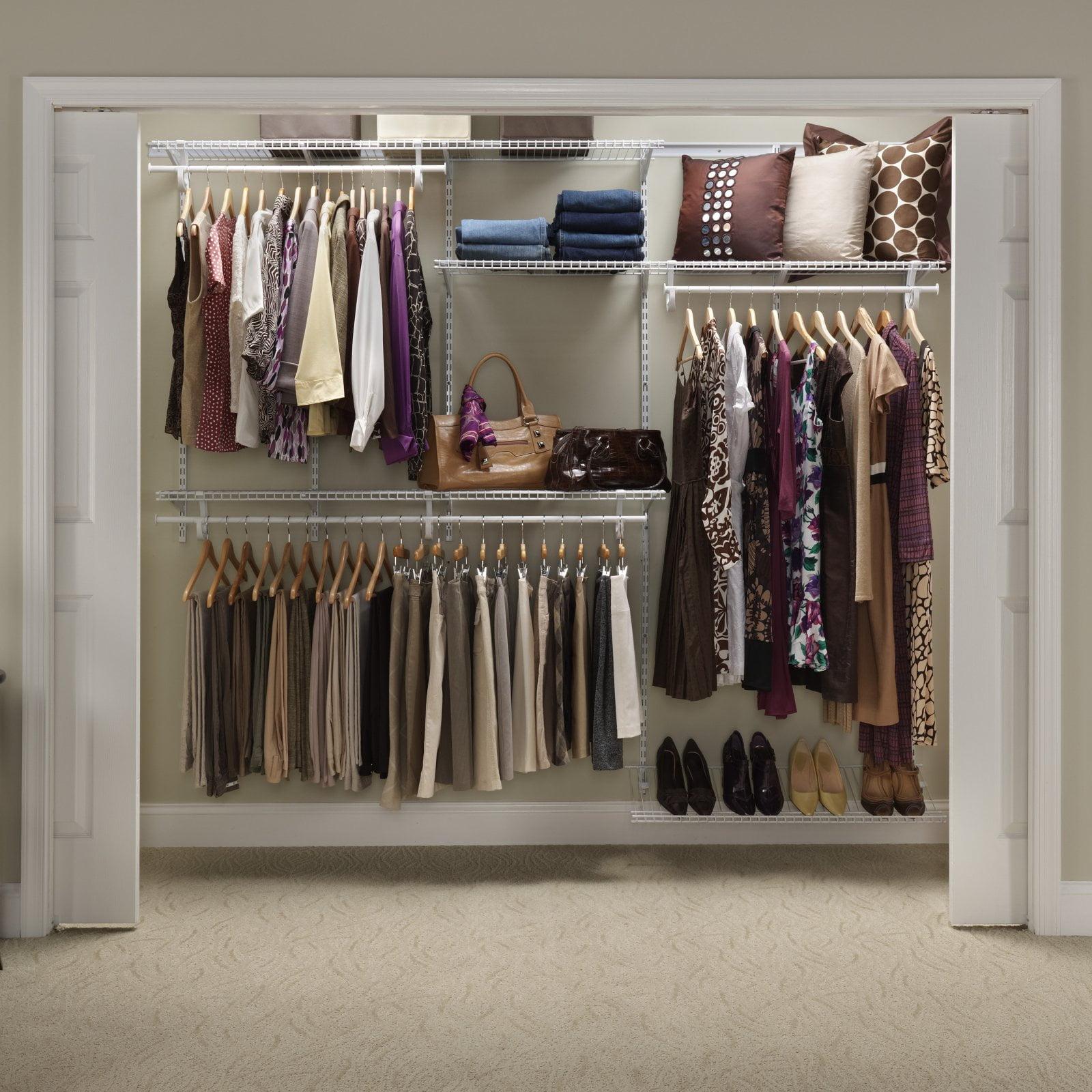 Adjustable White Steel Closet Organizer System with Shelves and Rods