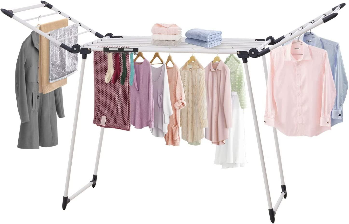 Foldable White Carbon Steel Gullwing Clothes Drying Rack