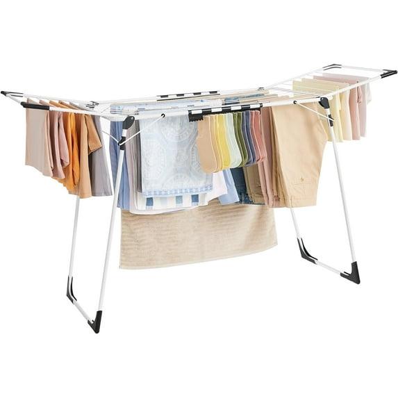 SONGMICS Clothes Drying Rack Foldable Gullwing Laundry Drying Rack, Space-Saving, 22.2 x 68.1 x 38 Inches Sock Clips Metal Structurefor Clothes White