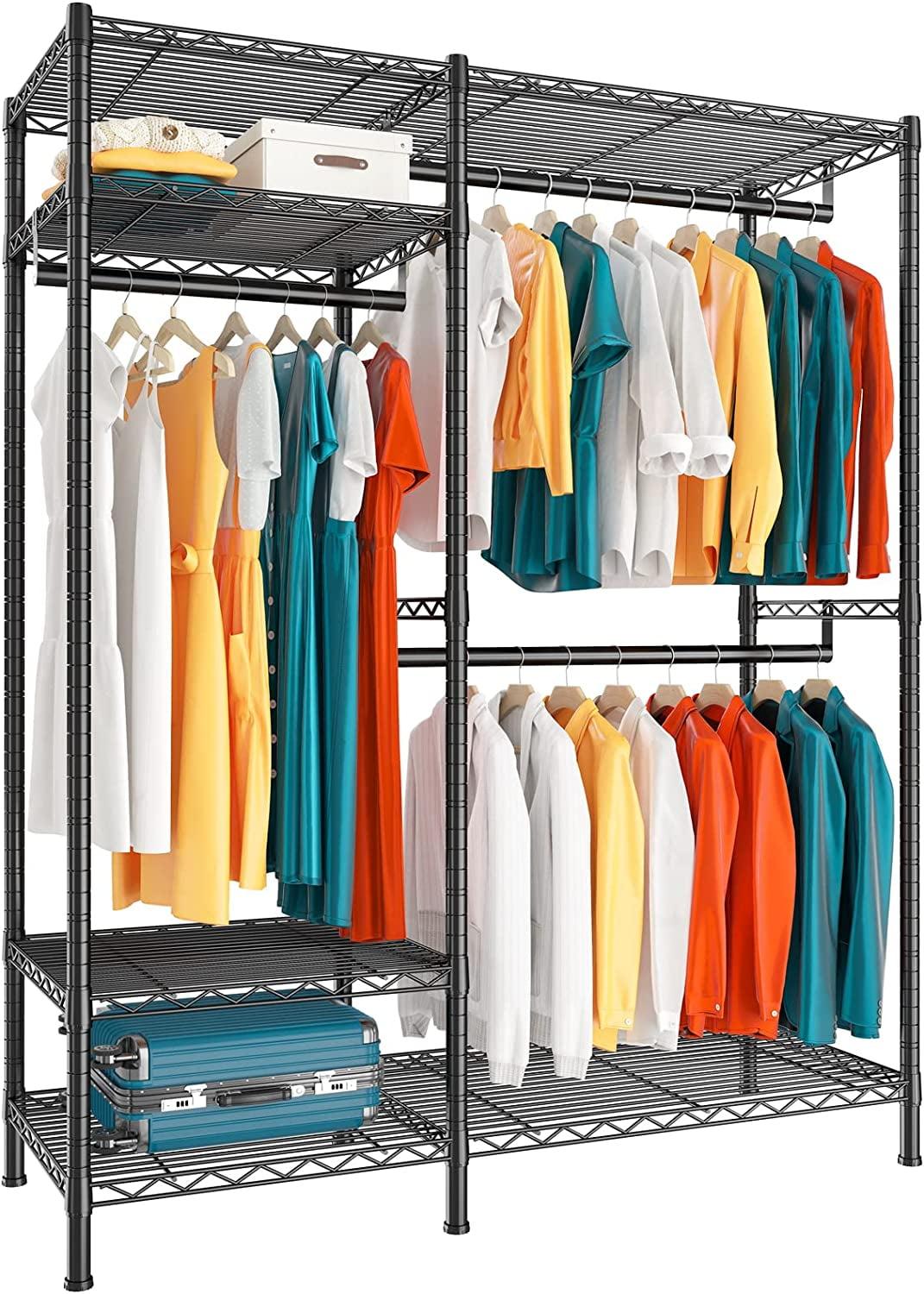 Black Heavy Duty Adjustable Wire Garment Rack with Shelves