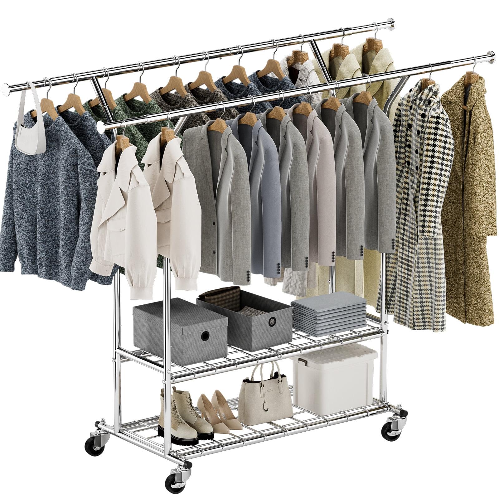 Rebrilliant Freestanding Rolling Garment Rack with Shelves and Wheels