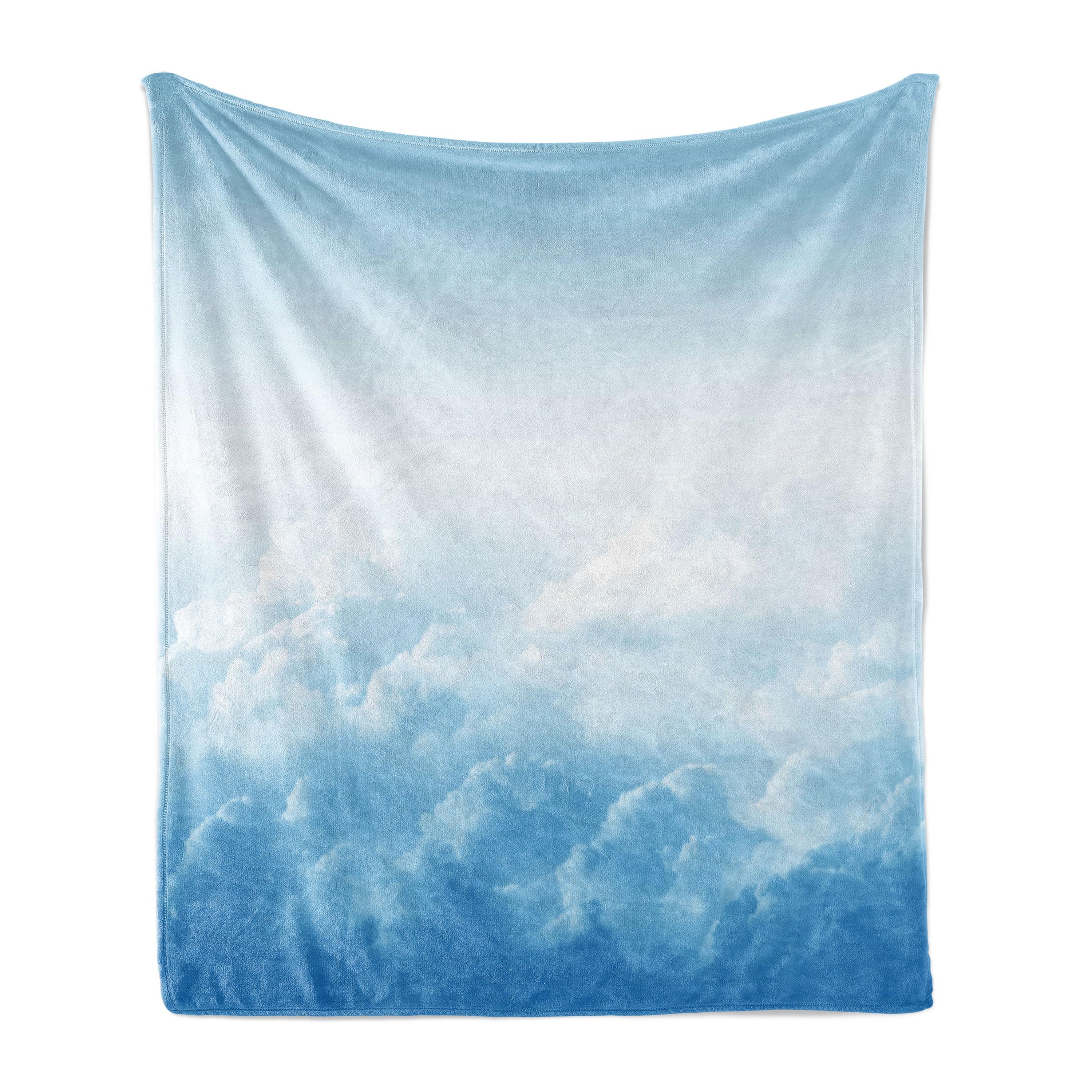 Ambesonne Nature Fleece Throw Blanket Peaceful Fluffy Clouds Blue White