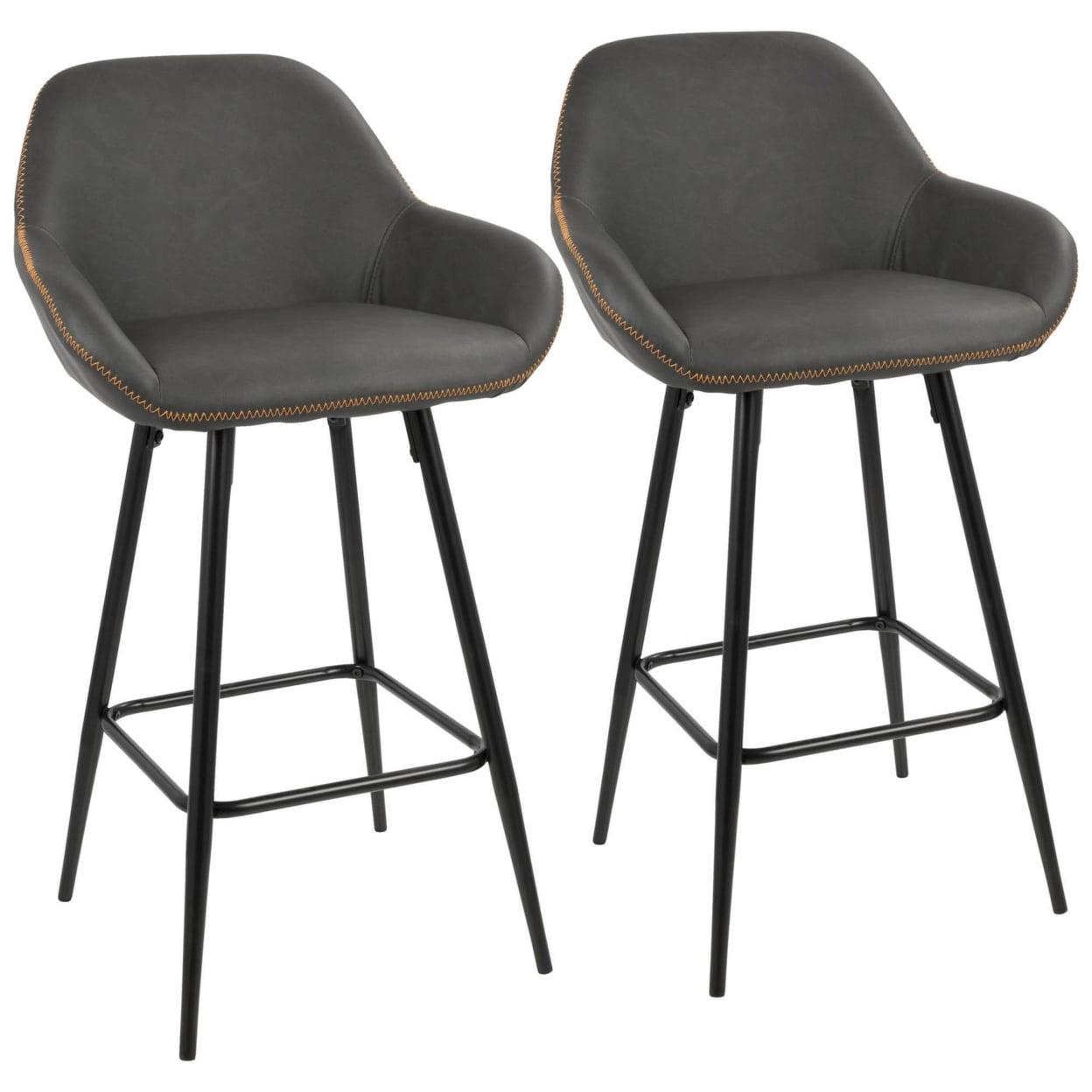 Gray Faux Leather Counter Stool with Black Metal Frame, Set of 2