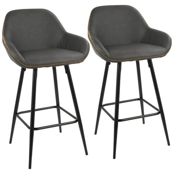 Corrigan Studio® Clubhouse Contemporary 26" Counter Stool with Black Frame and Grey Vintage Faux Leather by LumiSource - Set of 2