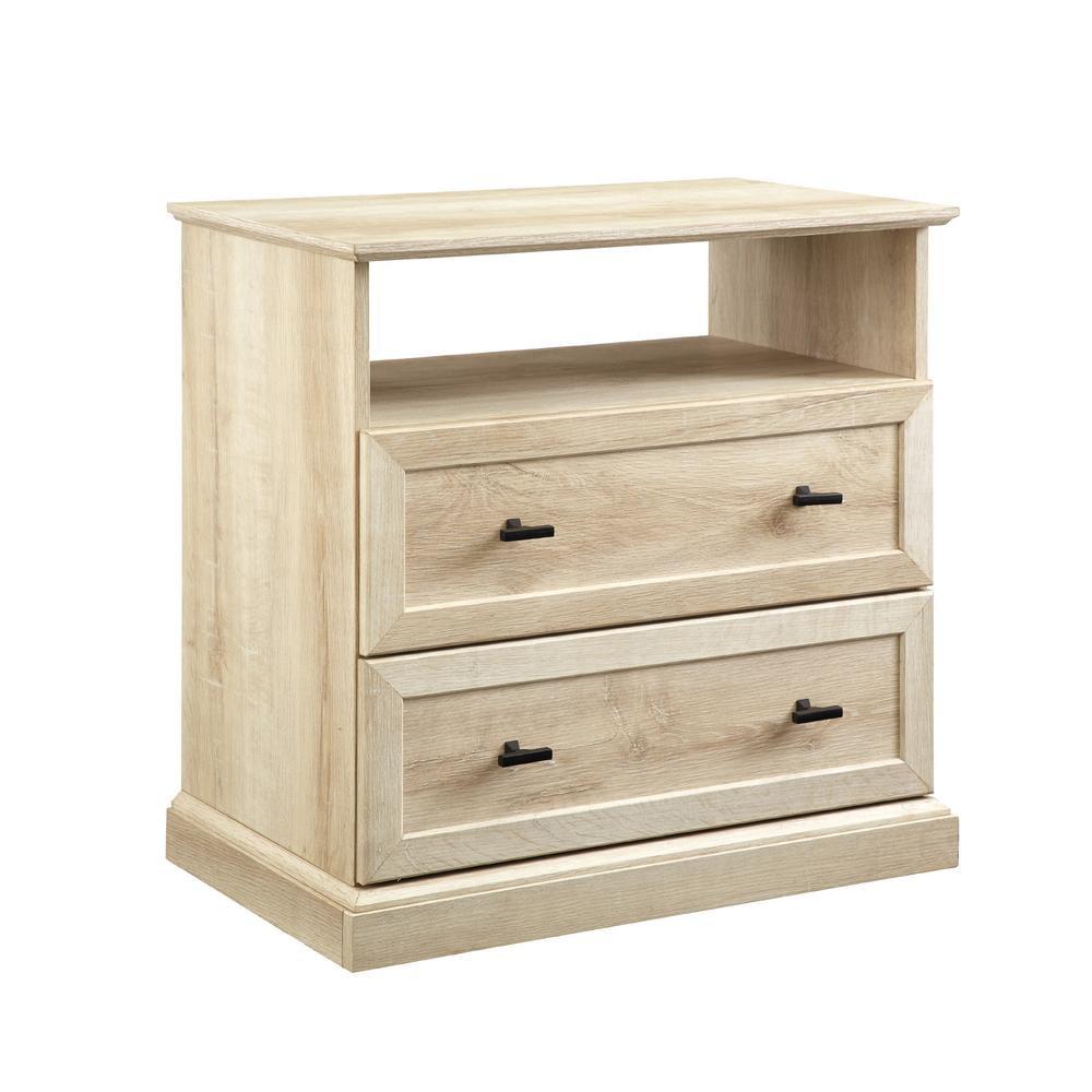 Elegant White Oak 2-Drawer Nightstand with Smooth Metal Glides