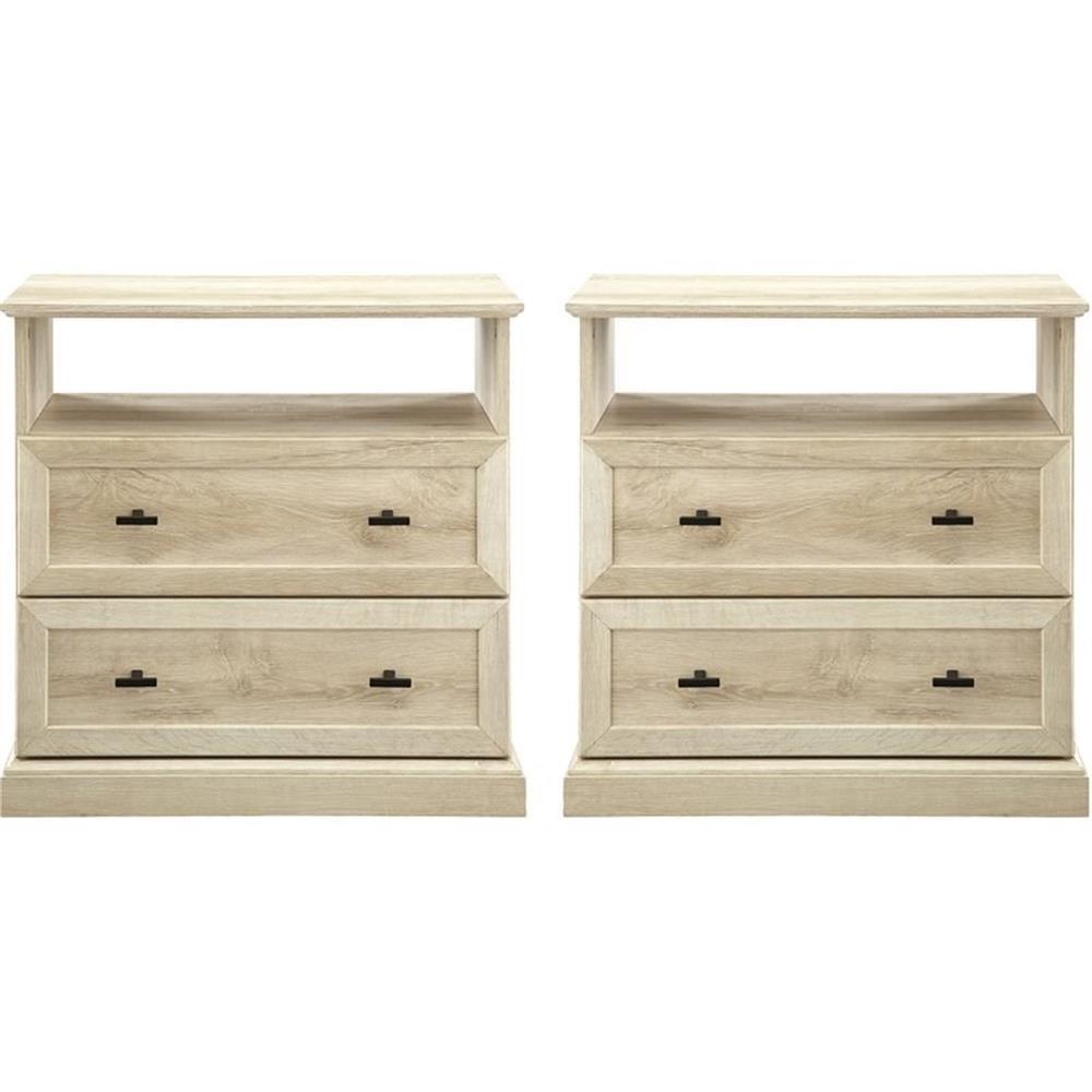 Clyde Classic 2-Drawer Nightstand Set in White Oak