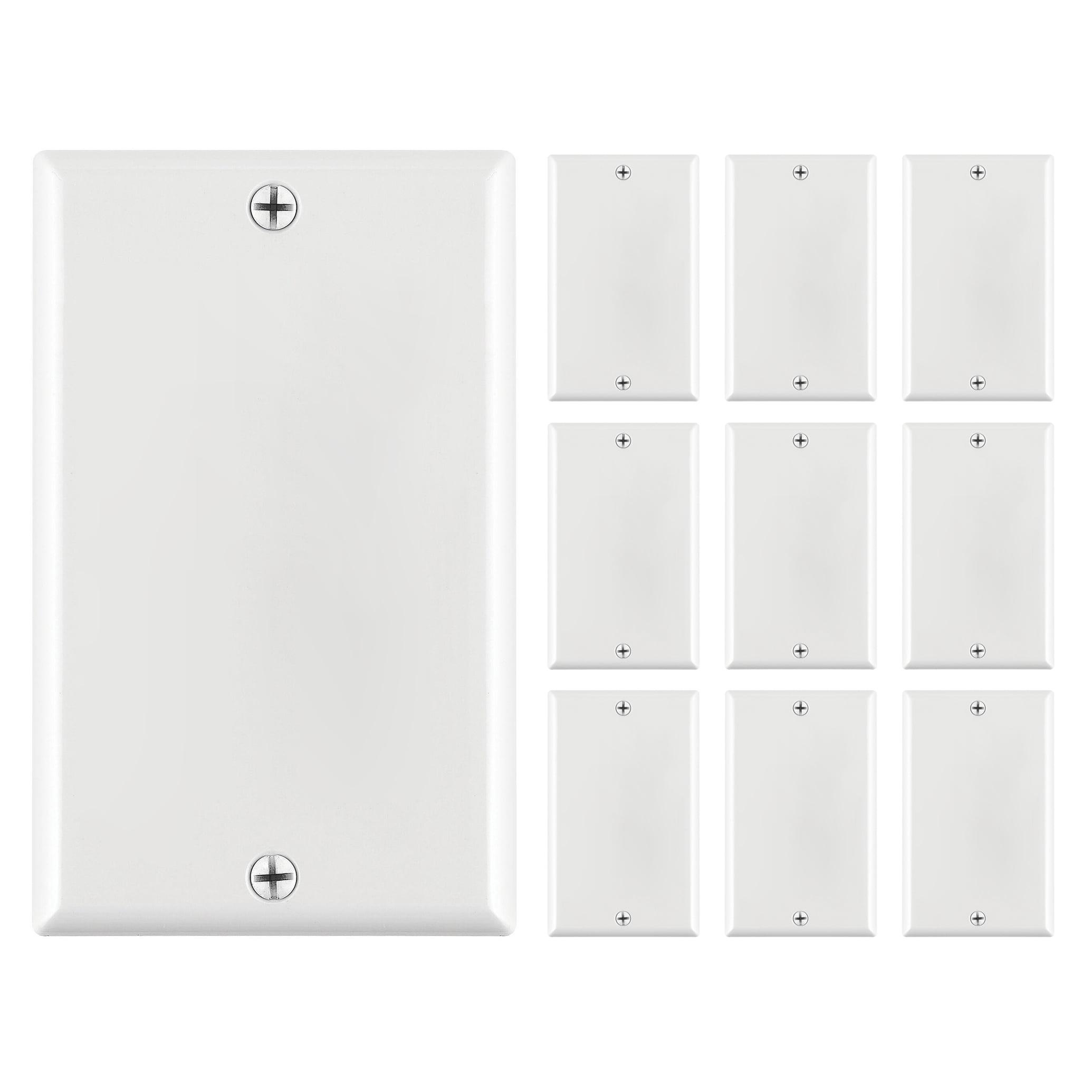 Cmple - [10 PACK] White Standard 1-Gang Blank Wall Plate, Standard Size, Polycarbonate Thermoplastic Panel GFCI Electrical Wall Plate Single-Gang Cover