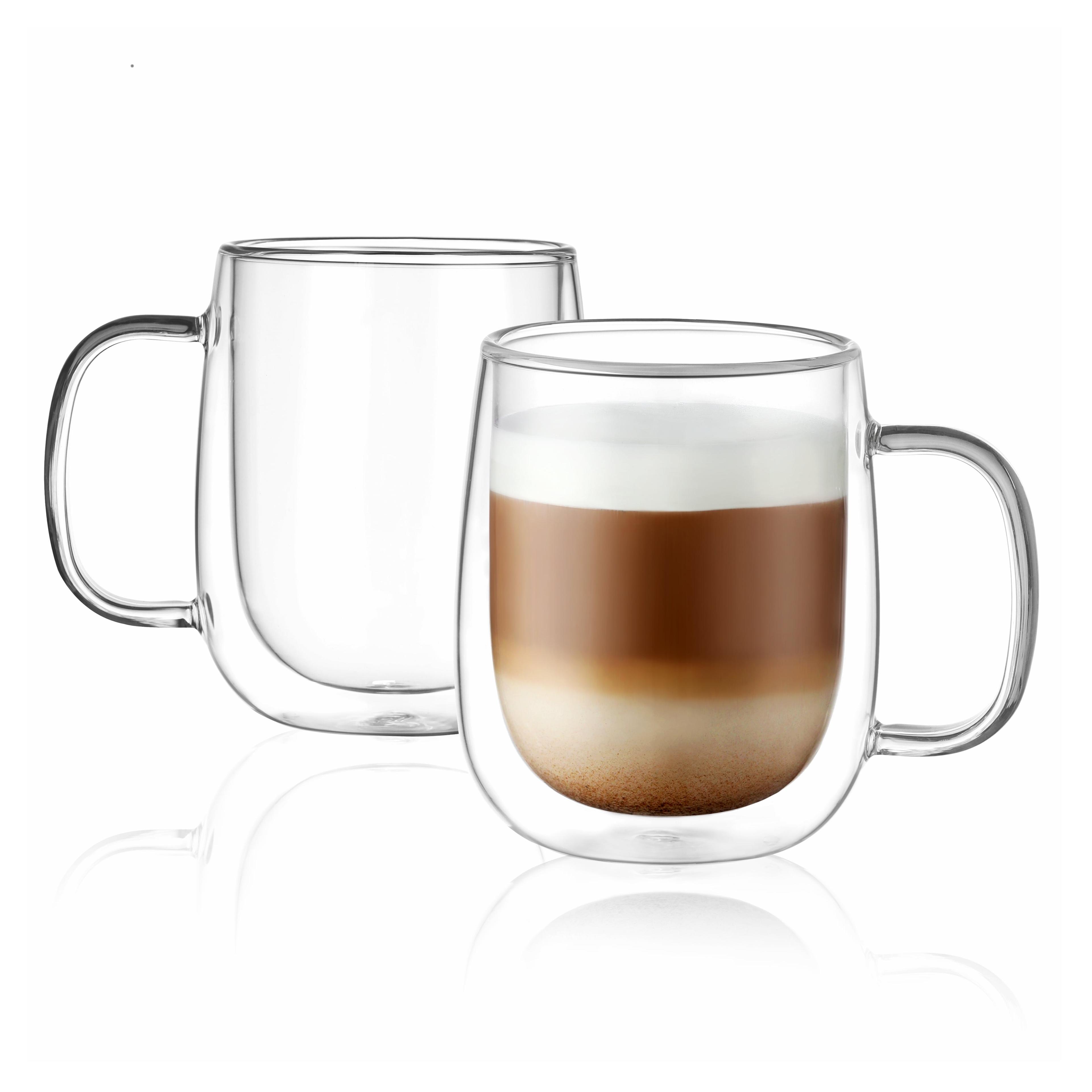 12oz Clear Double Wall Glass Coffee Mugs with Handles, Set of 2