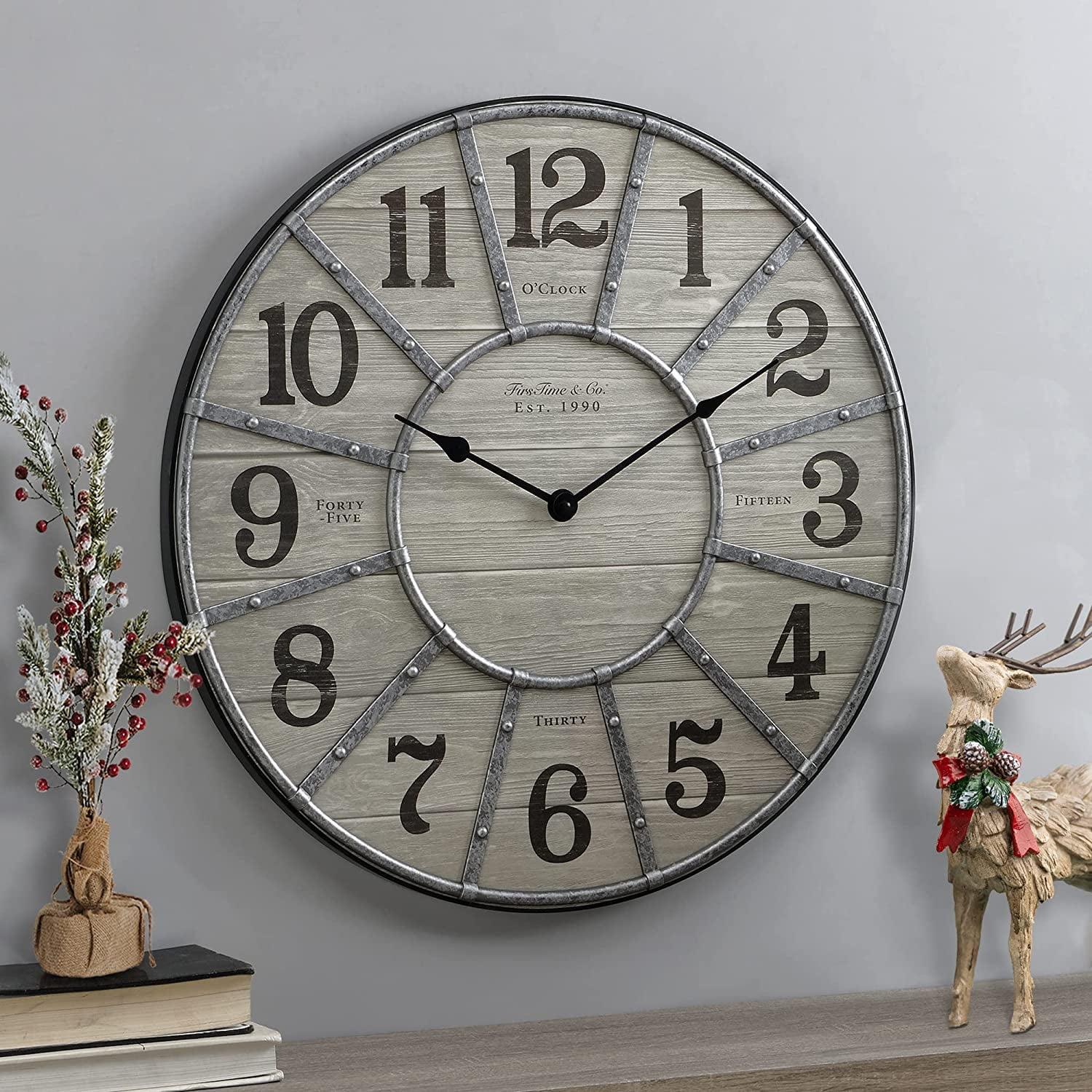 Oversized Gray and Galvanized Farmhouse Wall Clock