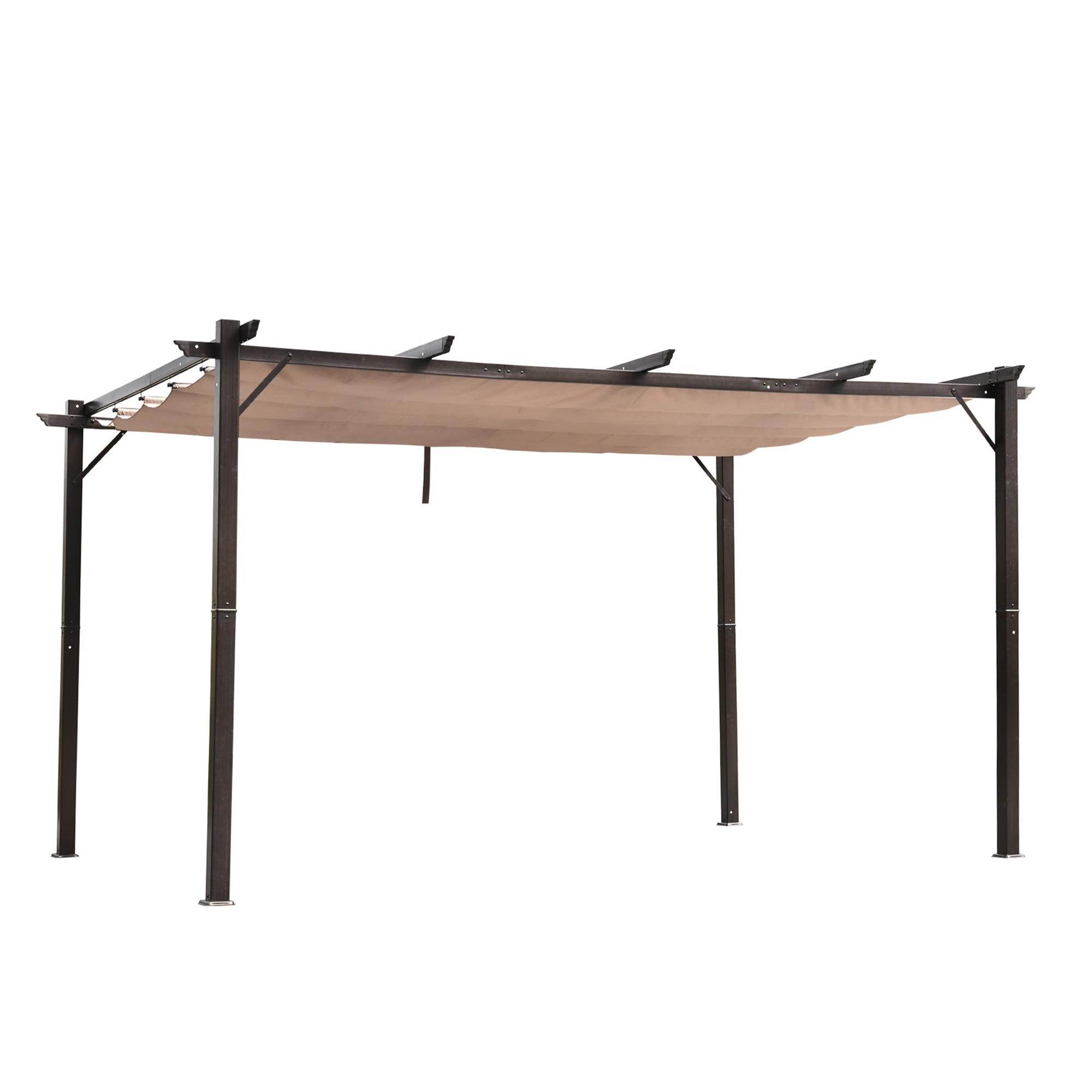 Brown Aluminum 10' x 13' Retractable Patio Pergola Canopy