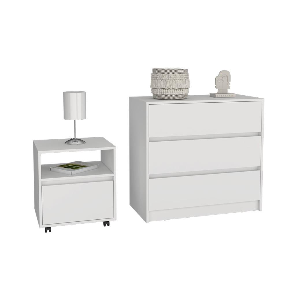 Milford White 2-Piece Modern Bedroom Set with Nightstand and Dresser