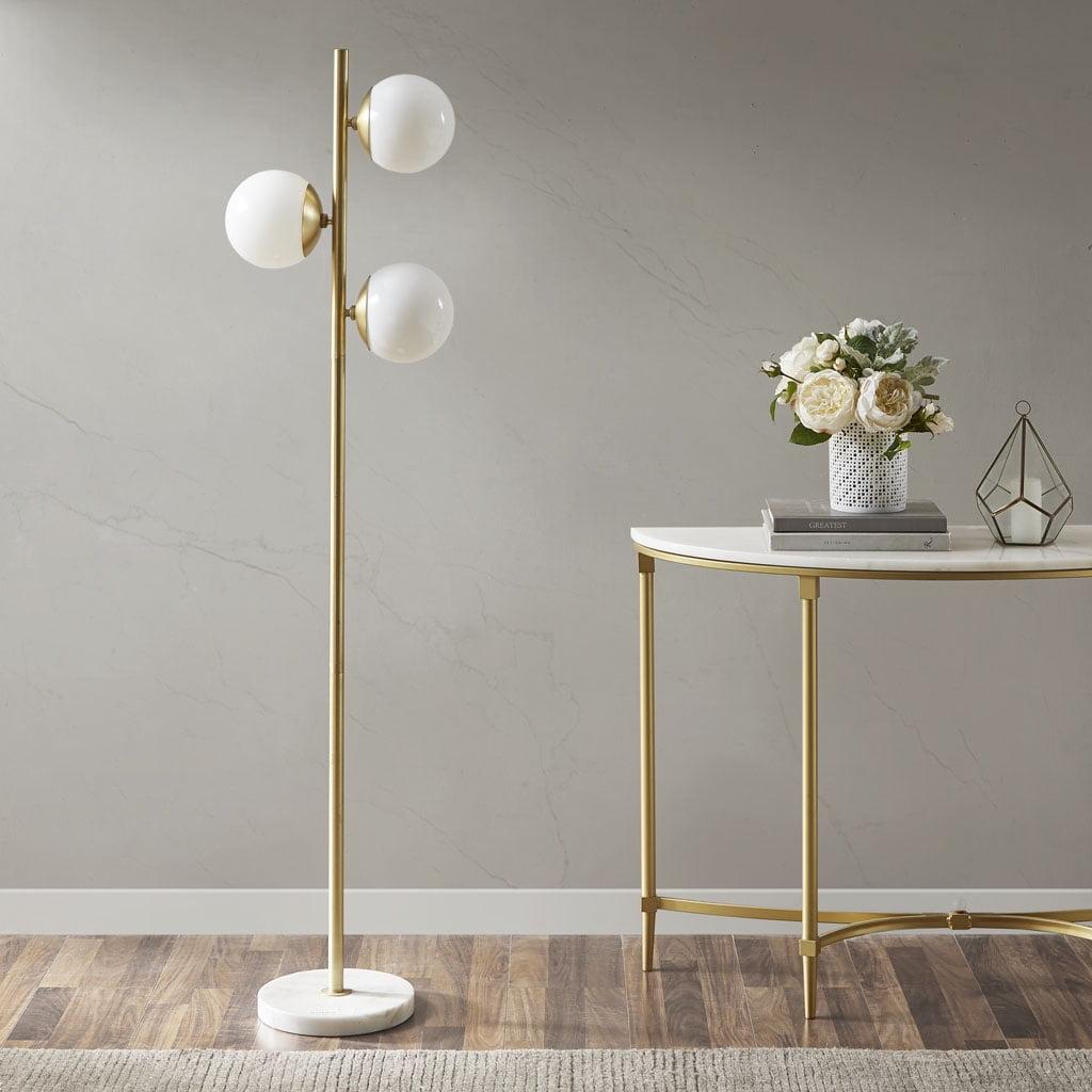 Holloway 62" White and Gold 3-Globe Marble Base Floor Lamp