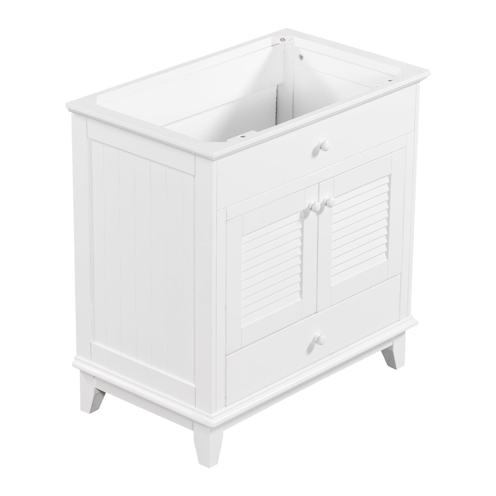 30" Bathroom Vanity Base Only, Bathroom Storage Cabinet with Doors and Shelf, Modern Wood Cabinet Basin with Two Doors and One Drawer, Sink not Included (White without Sink)