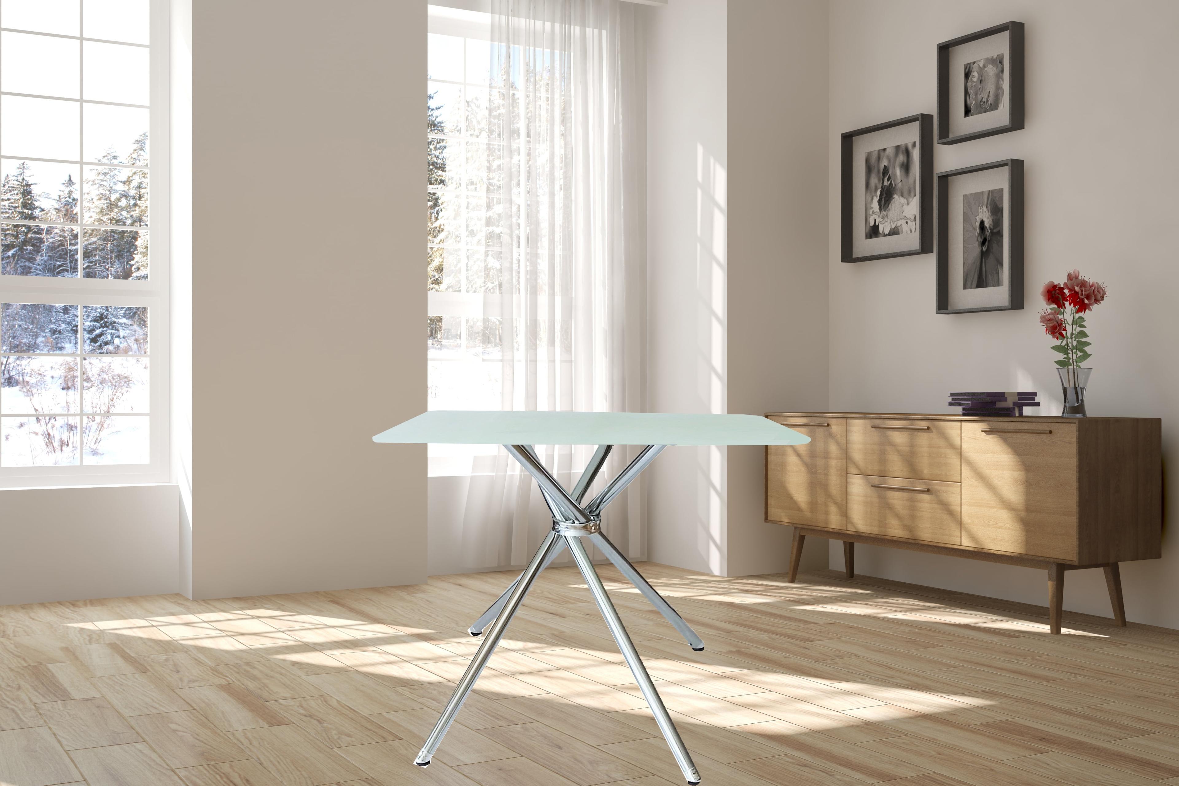 Contemporary 36" Chrome Square Frosted Glass Dining Table