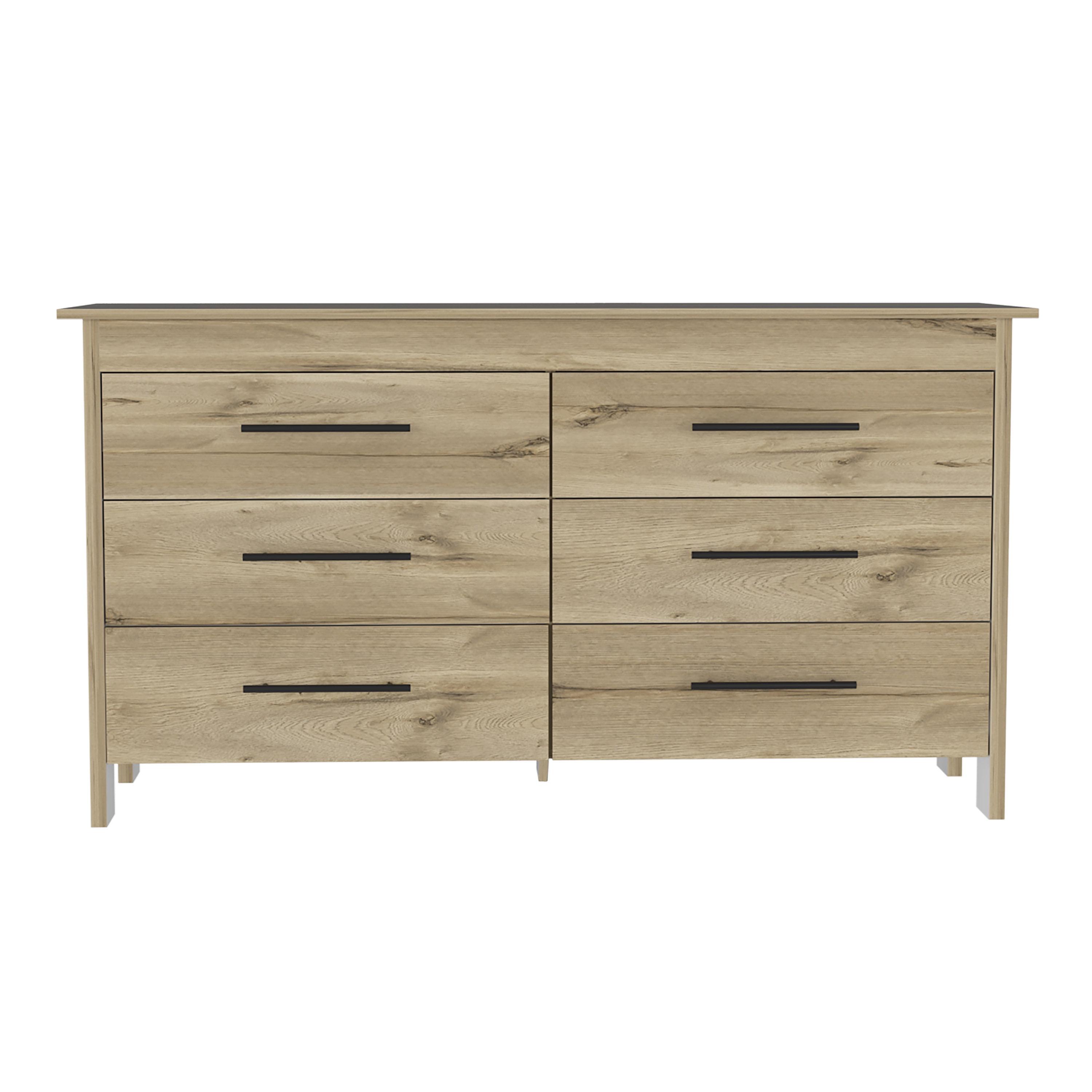 6 Drawer Double Dresser Bedroom, Light Oak / White