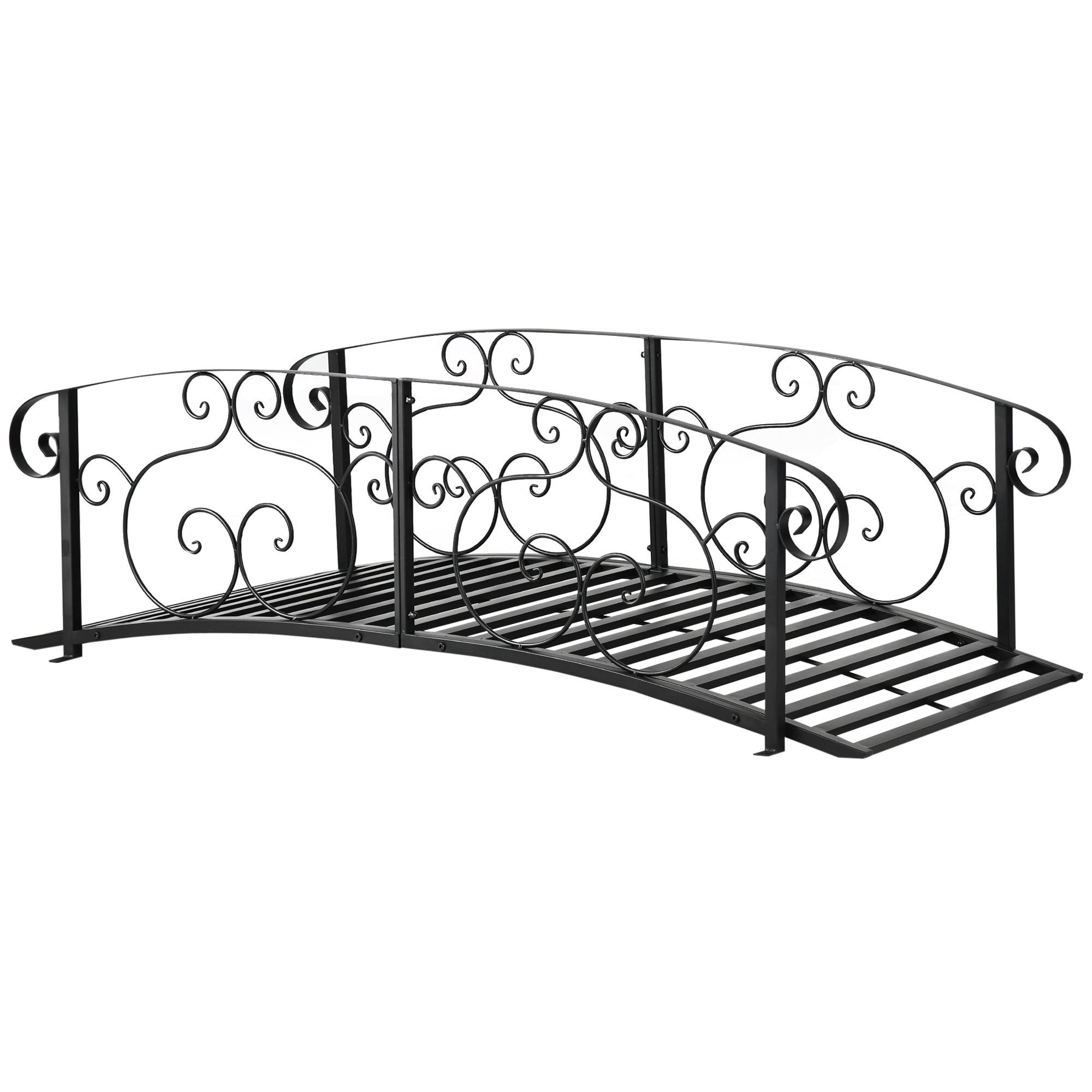 Black 6 ft. Metal Arch Garden Bridge with Siderails