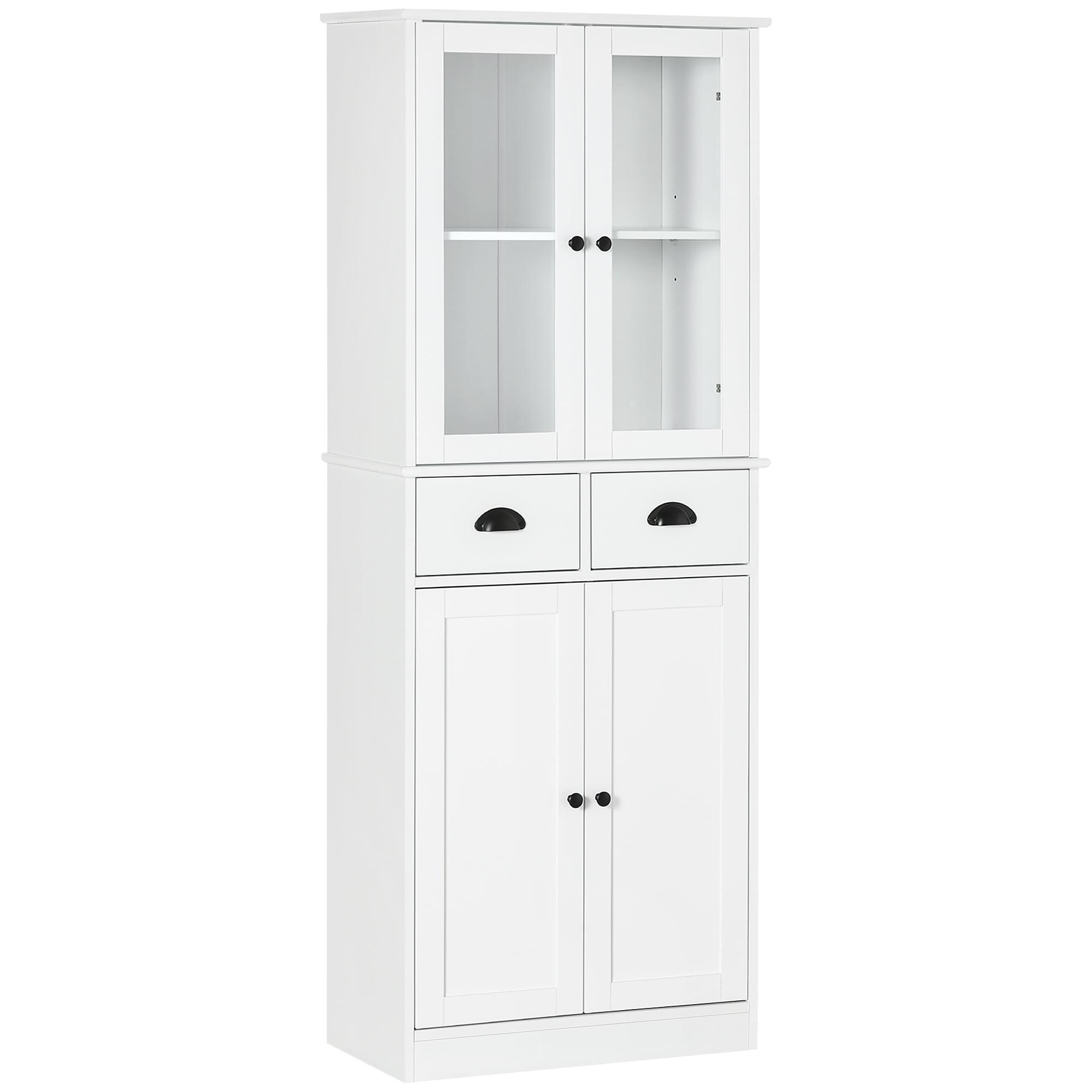 White 61" Freestanding Kitchen Pantry Cabinet with Adjustable Shelves