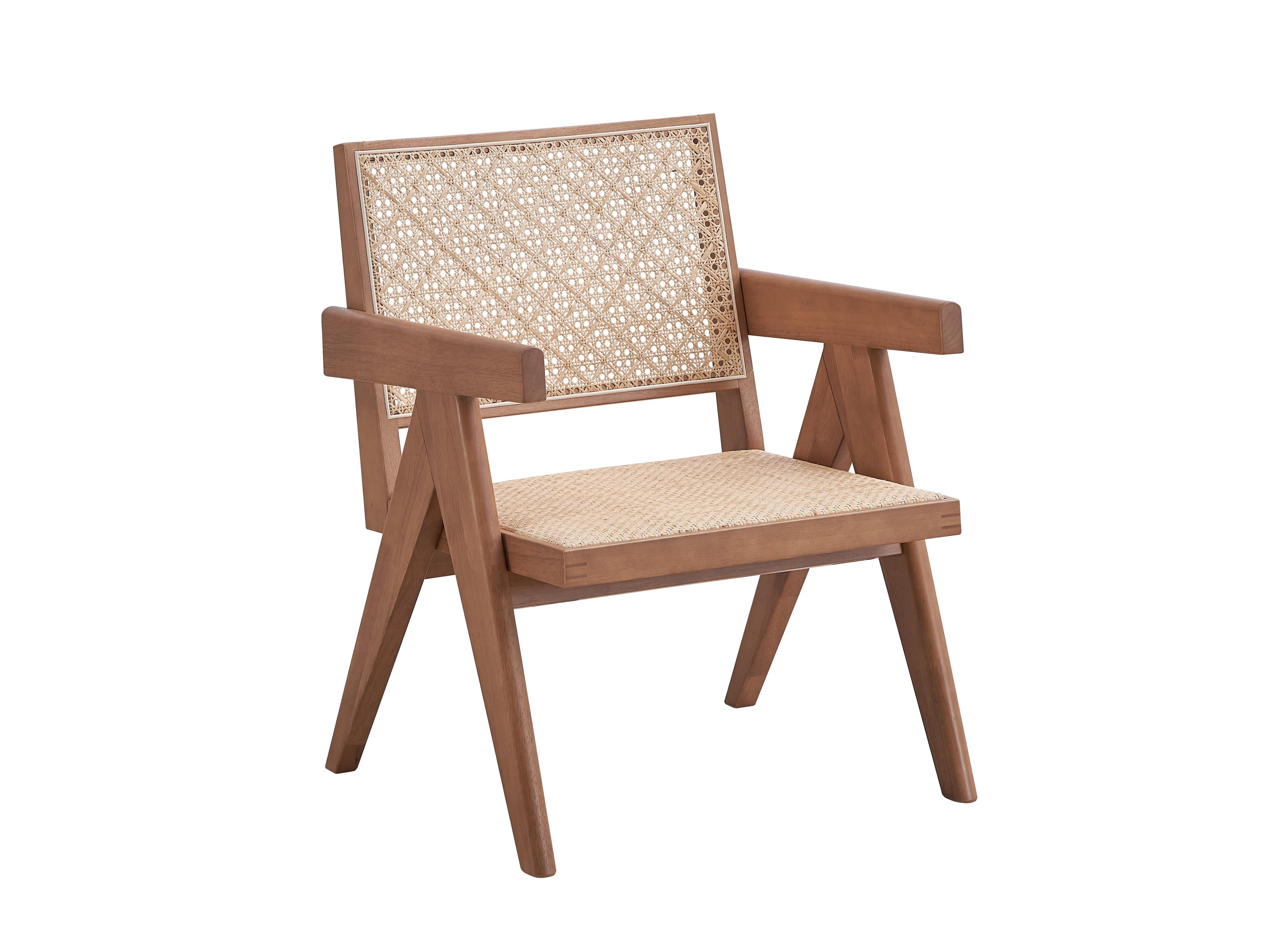 24" Velentina Accent Chair Rattan/Natural Finish - Acme Furniture: Leather Upholstery, Tufted, Wood Composite Frame