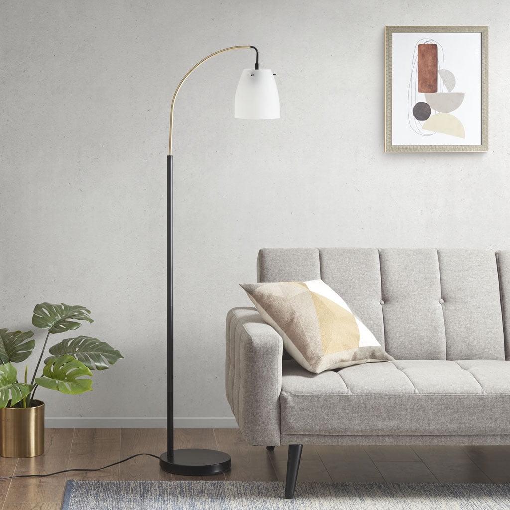Matte Black Adjustable Arched Floor Lamp with Frosted Shade