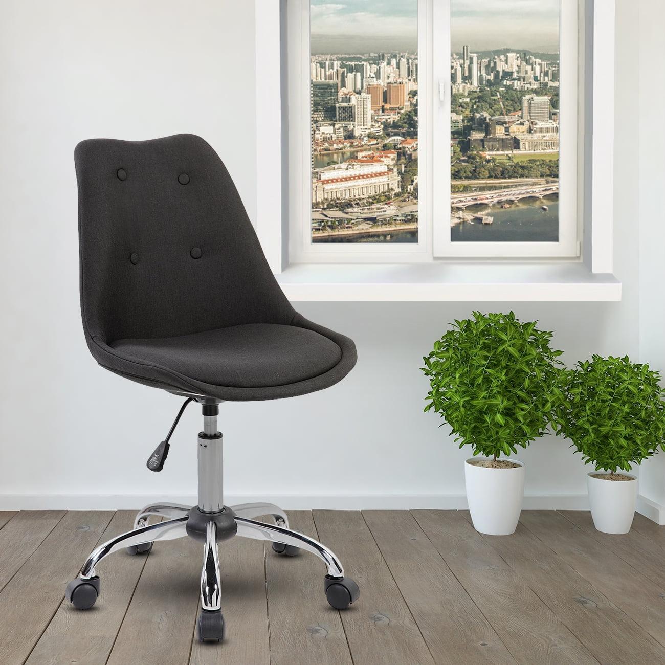 Elegant Black Fabric Swivel Task Chair with Tufted Design