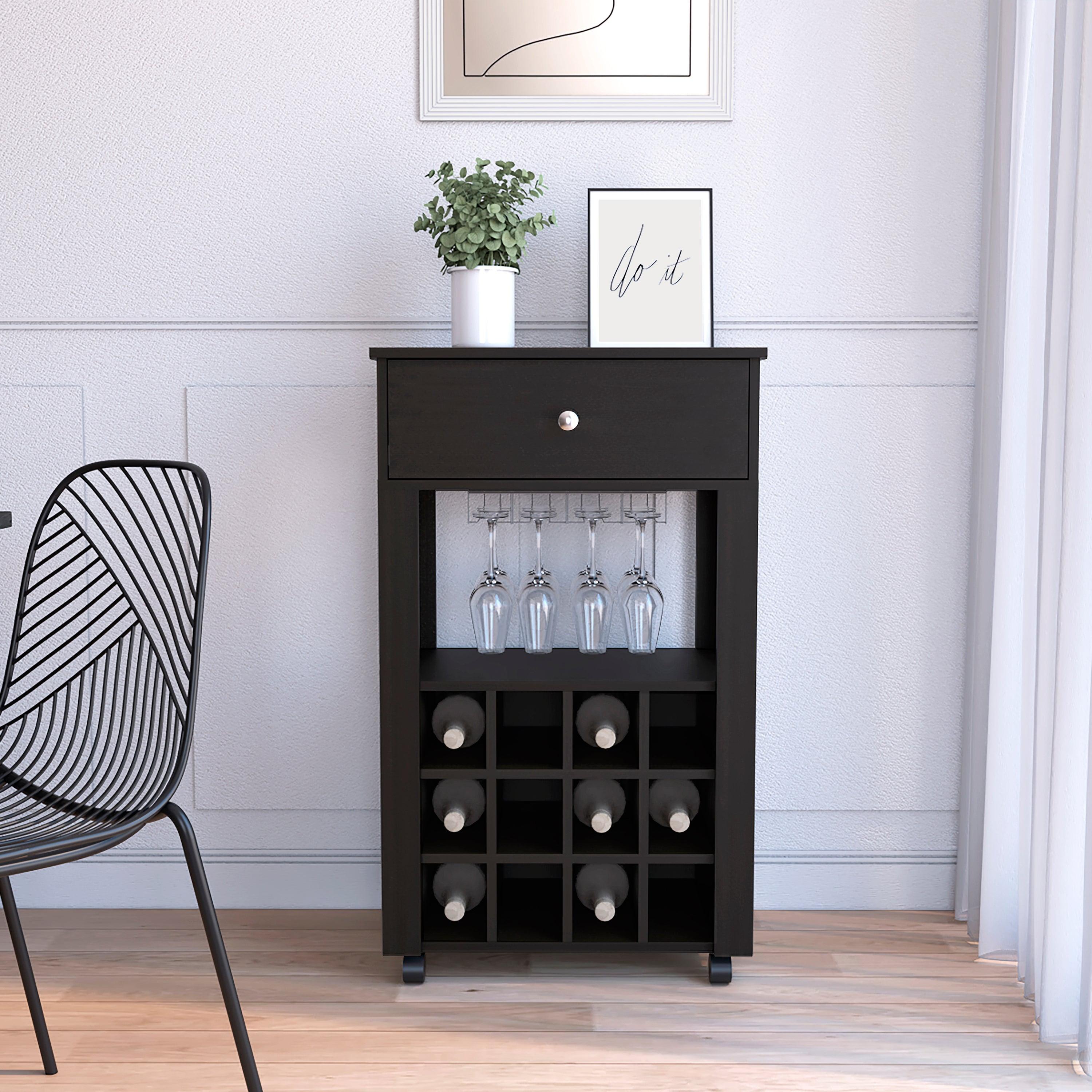 Contemporary Margh Black Particleboard Bar Cart with Wine Storage